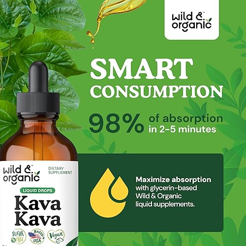 Miniatura 4 de Wild & Organic Kava Kava Drops 400 mg - Suplemento de calma y relajación - Suministro para 5 meses - Gotas de extracto líquido de raíz veganas, sin