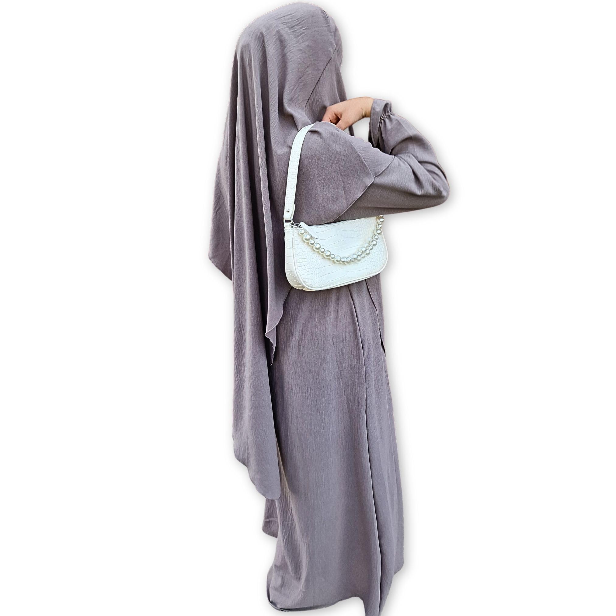 Yaqeen Women's Taupe Abaya + Khimar Diamond Diamond Triangle Cut Set Long Hijab Muslimah Scarf Jilbab Muslim Maxi Dress Prayer Dress (Uk Size 6-12 )