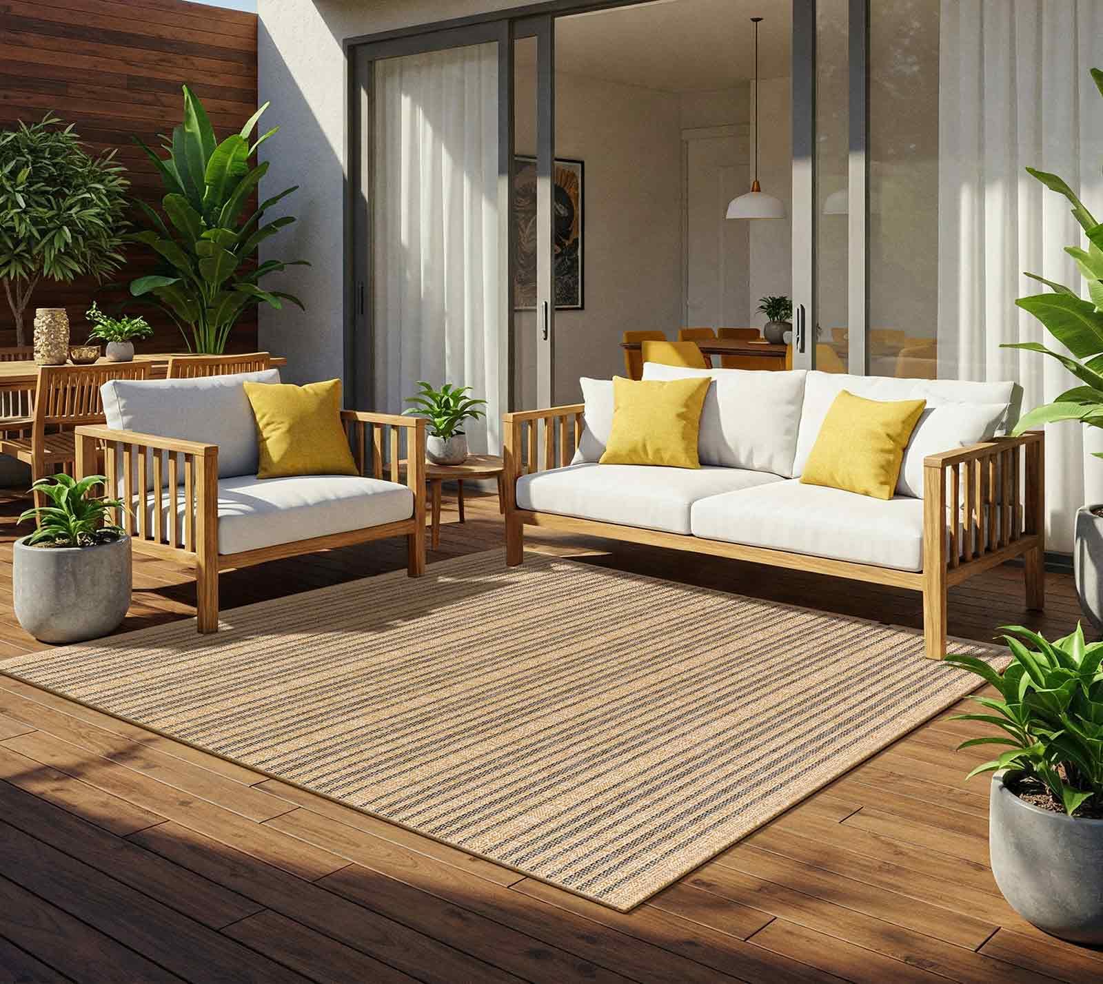 In- & Outdoor BETSY Jute-Look Brown Striped Area Rug 200 x 275 cm