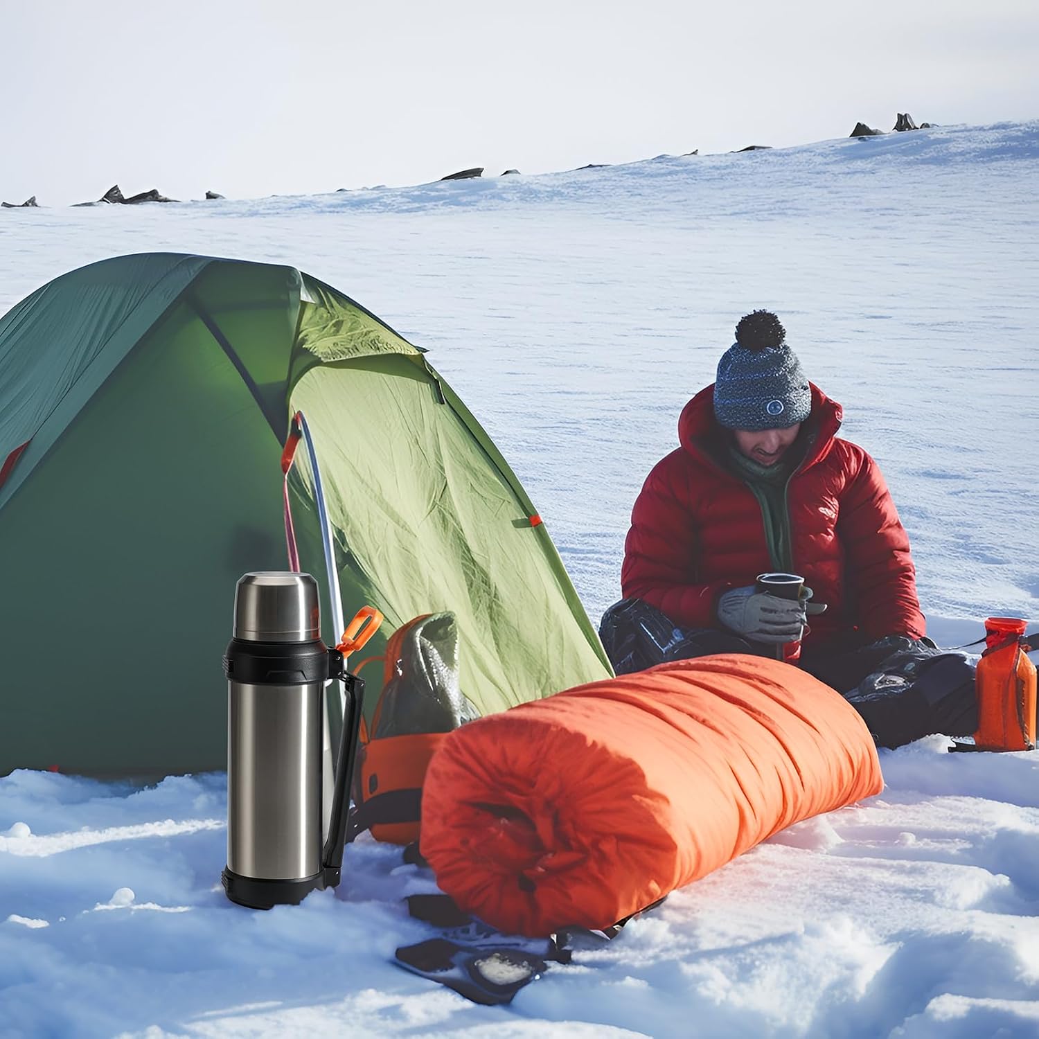 88oz Large Coffee Thermo for Travel, 2500ml Insulated Stainless Steel Water Bottle with Cup and Handle, Water Jug for 24hr Hot and Cold drinks, Vacuum Flask for Camping, Fishing & Working, Silver - Image 6