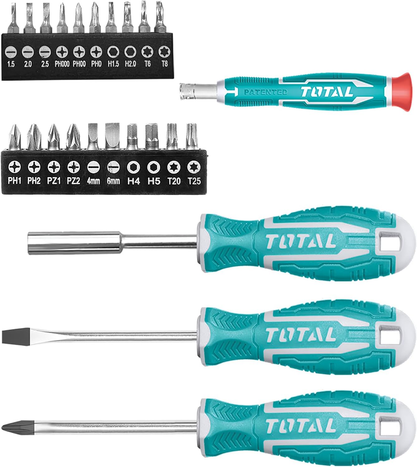 24 Piece Screwdriver and Bits Set with Magnetic Shank, Phillips, Slotted, Hex, Torx Bits, Precision Screwdriver