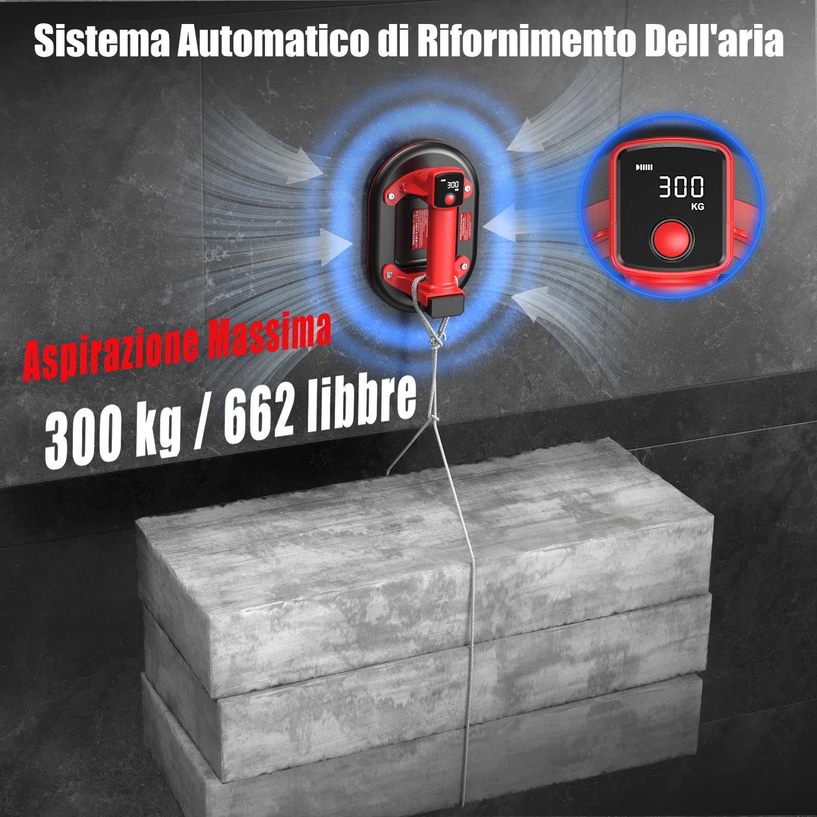 Ventosa per Piastrelle a Batteria, 2 Pezzi SundpeyPRO 10" Ventosa Elettrica con Carico Massimo di 300KG con 4 x 3,0Ah Batterie, Display LCD, Ventose in Vetro per il Sollevamento di Granito e Marmo