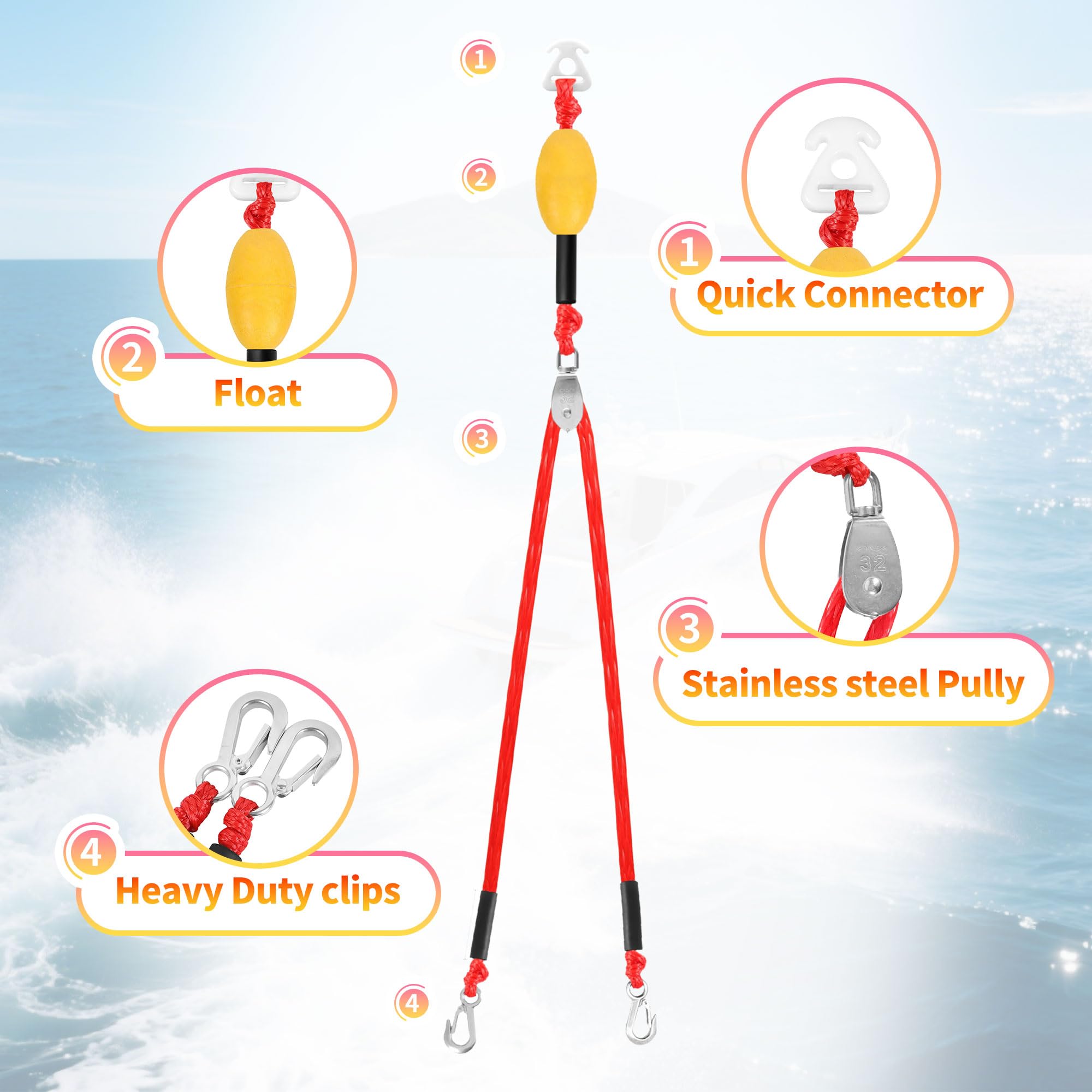 Corde de remorquage flottante robuste avec boule flottante – Harnais de remorquage pour sports nautiques de qualité supérieure pour tubes de remorquage, skis nautiques et wakeboards