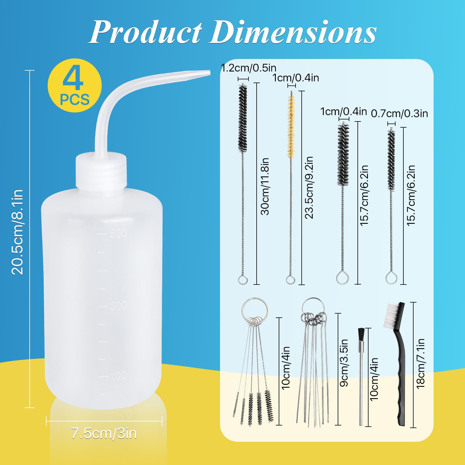Lainballow 25 Pcs Spray Gun Cleaning Kit, 4 Pcs 500ML Bottle and 21 Pcs Spray Paint Gun Cleaning Brushes, Plastic Squeeze Wash Bottle, Airbrush Clean Set for Spray Guns Suction Gravity Pressure Feed