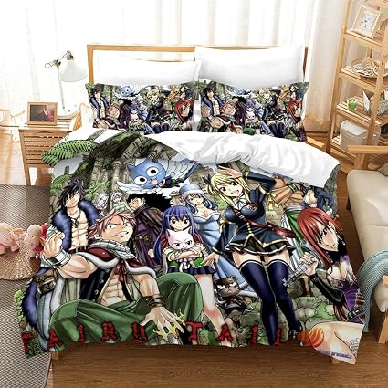 Amazon 寝具カバーセットアニメフェアリーテイルキャラクターベッドルームカバー3個アニメ寝具セットベッドリネンキルト羽毛布団カバーセット家の装飾シングルクイーンキングサイズファミリーギフト190x210cm 寝具カバーセット オンライン通販
