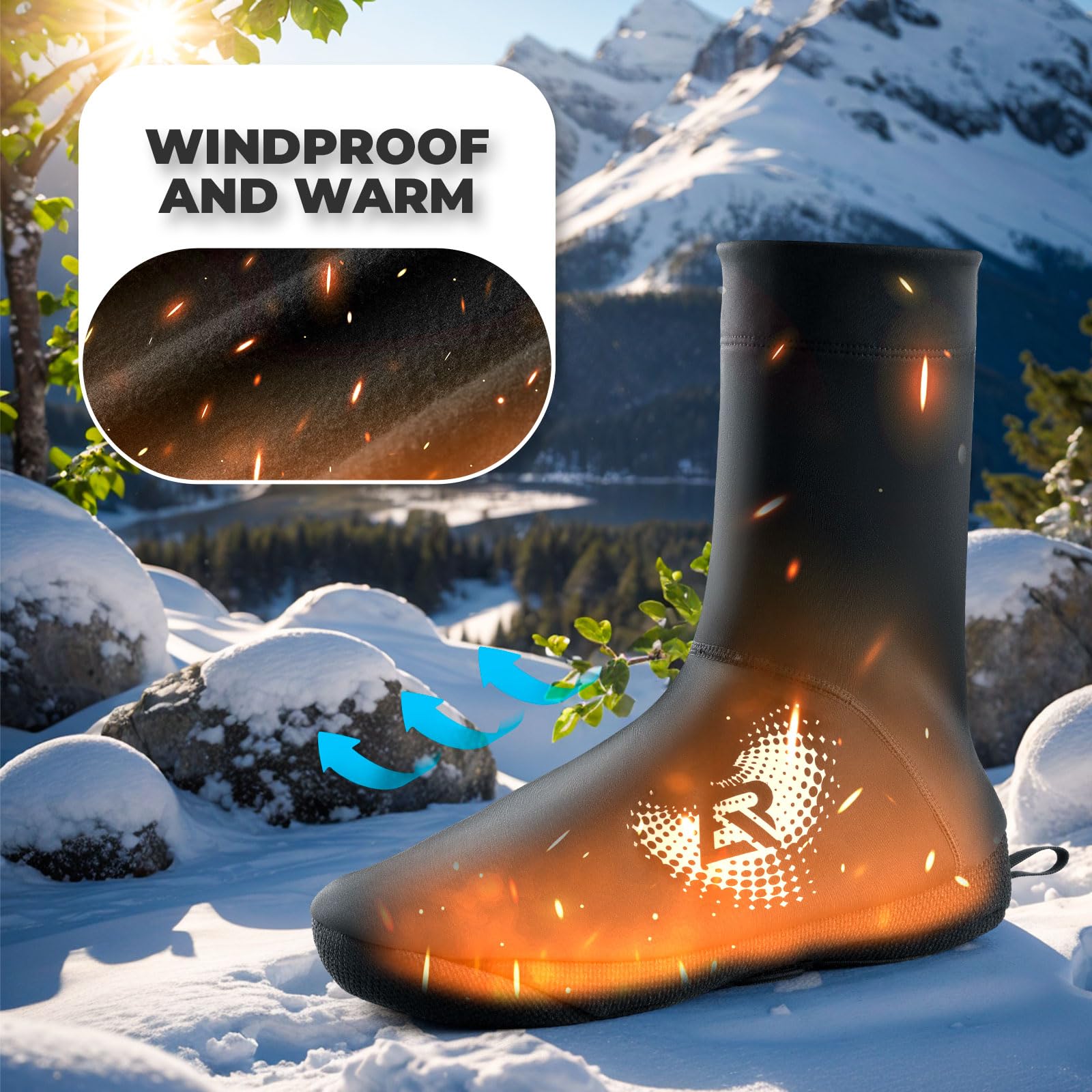 ROCKBROS Couvre-chaussures de Vélo Chaud avec Fermeture à Glissière Guêtres de Randonnée d'Hiver pour Hommes Femmes Couvre-chaussures de Vélo Hydrofuges pour VTT, Vélo de Course, Vélo Gravel, -5 à 10℃