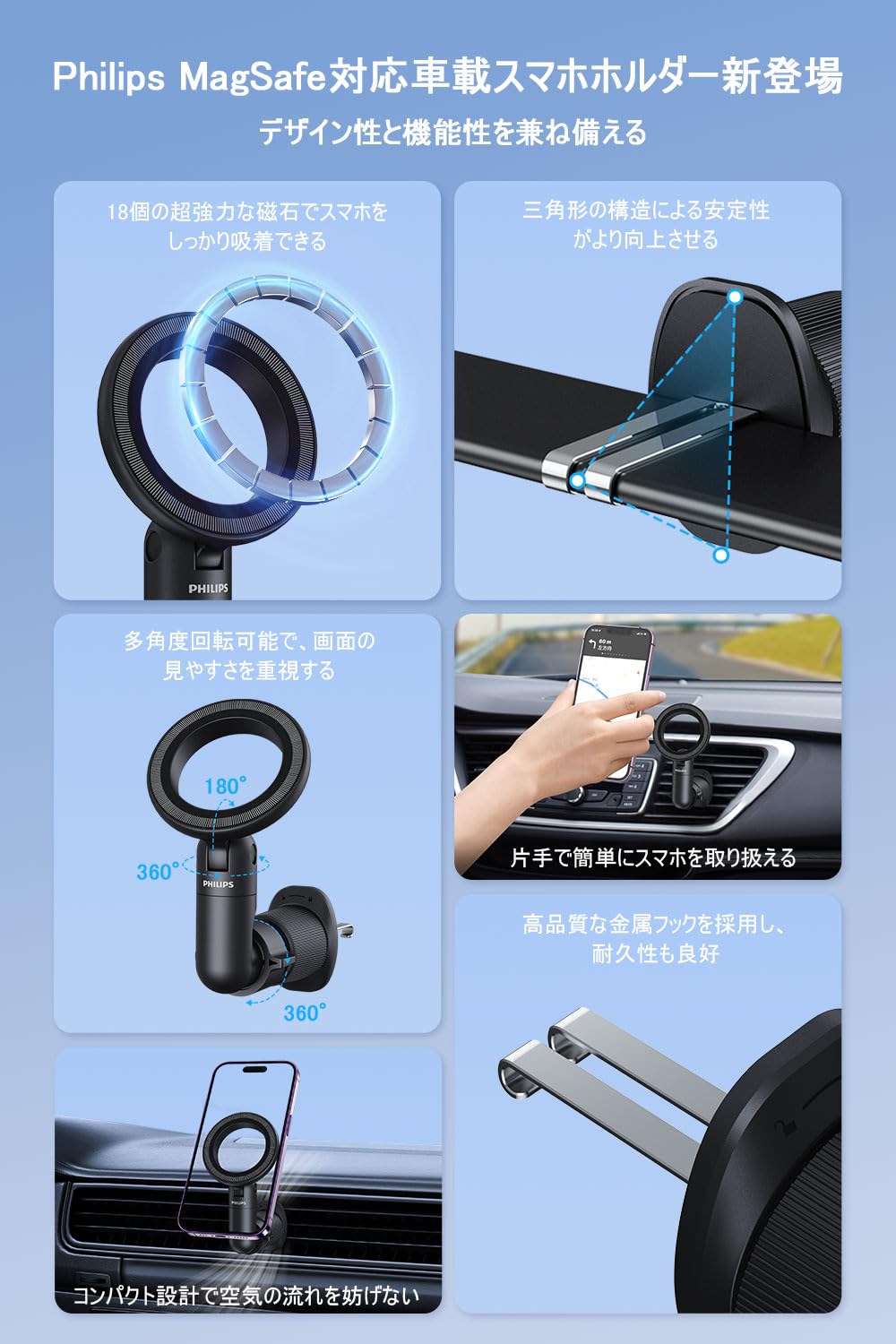 Amazon.co.jp: Philips (フィリップス) 車載スマホホルダー マグネット