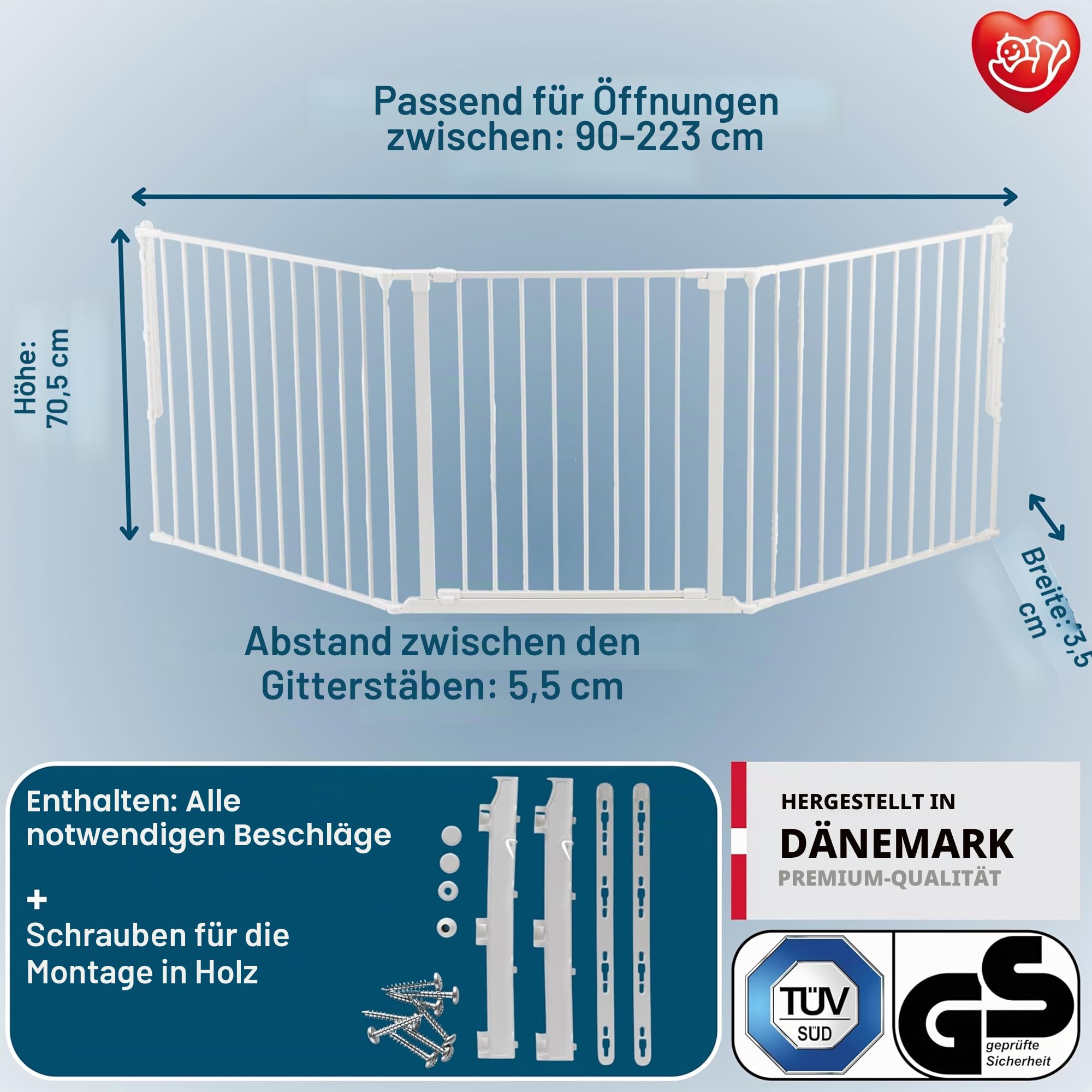 BabyDan Flex L, 90-223 cm, Treppenschutzgitter/Raumteiler, Weiß, Hergestellt in Dänemark - Schutzgitter/Sicherheitsgitter (Haustiergitter/Hundegitter/Hundelaufstall)