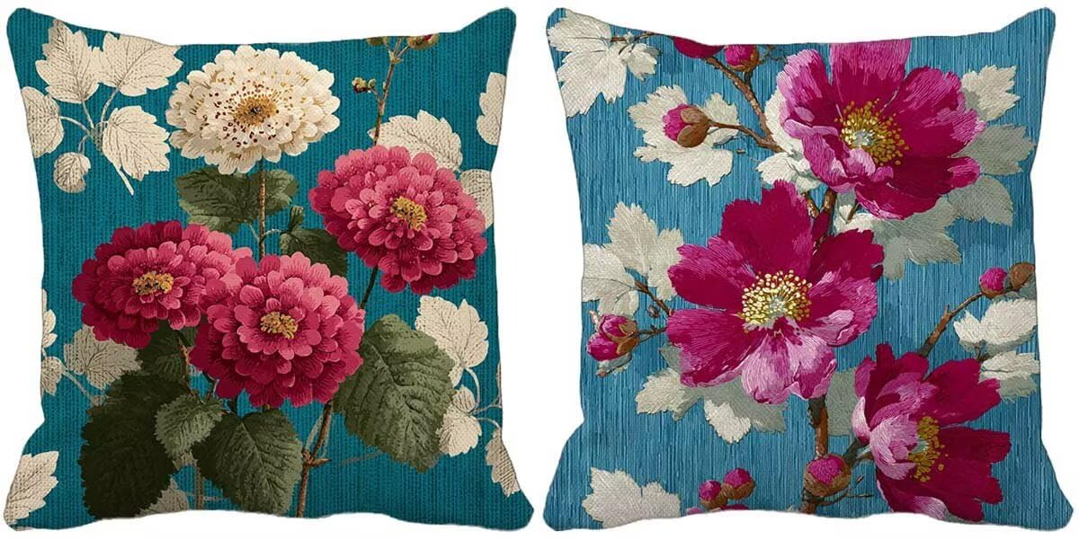 Rosa Kissenbezug 60x60 2er Set Outdoor Kissen Blume Kissenbezüge Leinen Quadrat Sofakissen Mit Unsichtbarem Reißverschluss für Schlafzimmer Wohnzimmer Sommer Garten Balkon Terrassen Deko x8-a5628