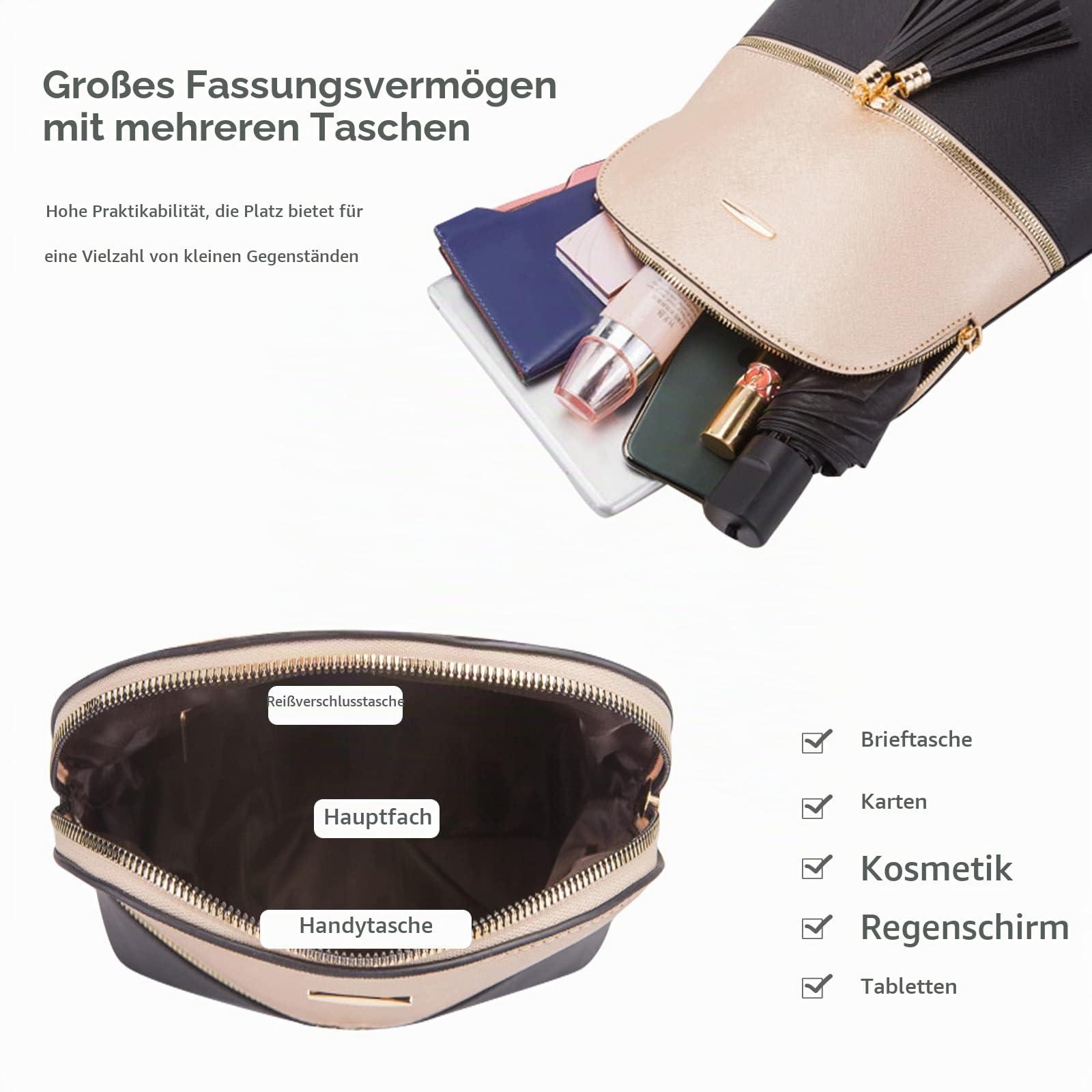 NICOLE & DORIS Rucksack Damen Klein Casual Daypack Elegant Wasserdicht Damenrucksack PU Leder Tagesrucksack Farbblock Umhängetasche Damen Rucksack-4 Set Schwarz und weiß