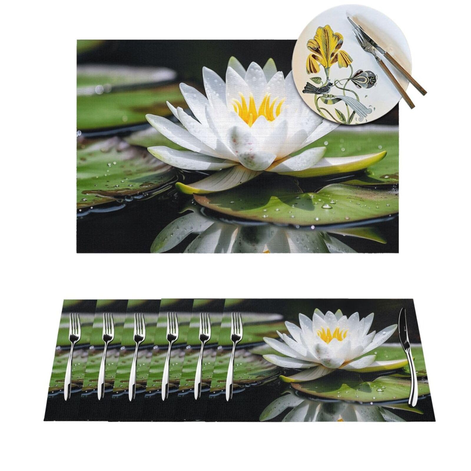 Sets de table en PVC tissé blanc (lot de 6) antidérapants et lavables