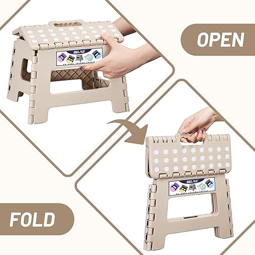 Miniatura 9 de Delxo Taburete plegable, taburete de plástico ligero de 9 pulgadas, taburete plegable portátil plegable antideslizante para cocina, baño, dormitorio