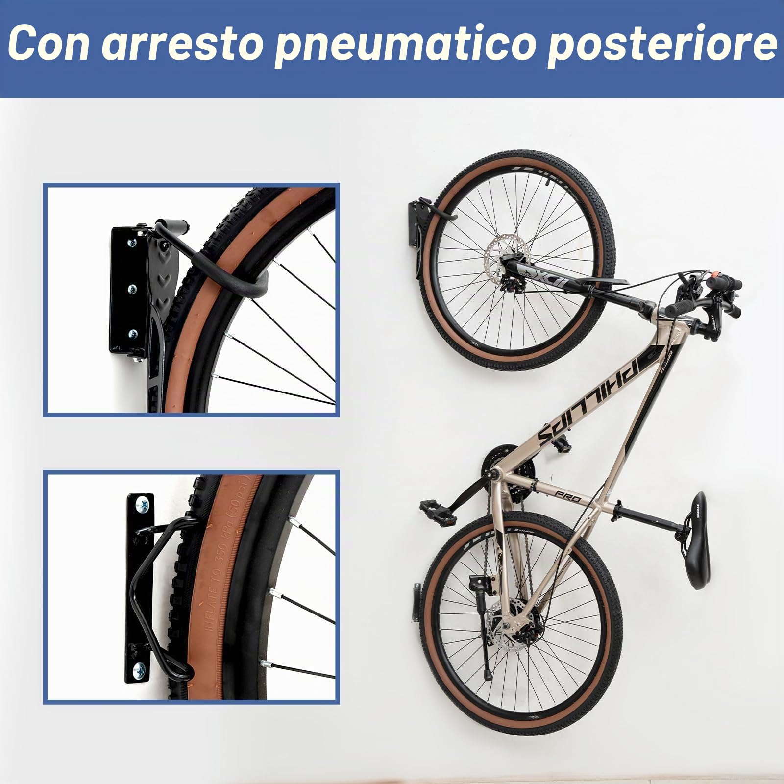 Supporto da parete girevole per bicicletta e MTB e bici da strada - risparmiare spazio (2'