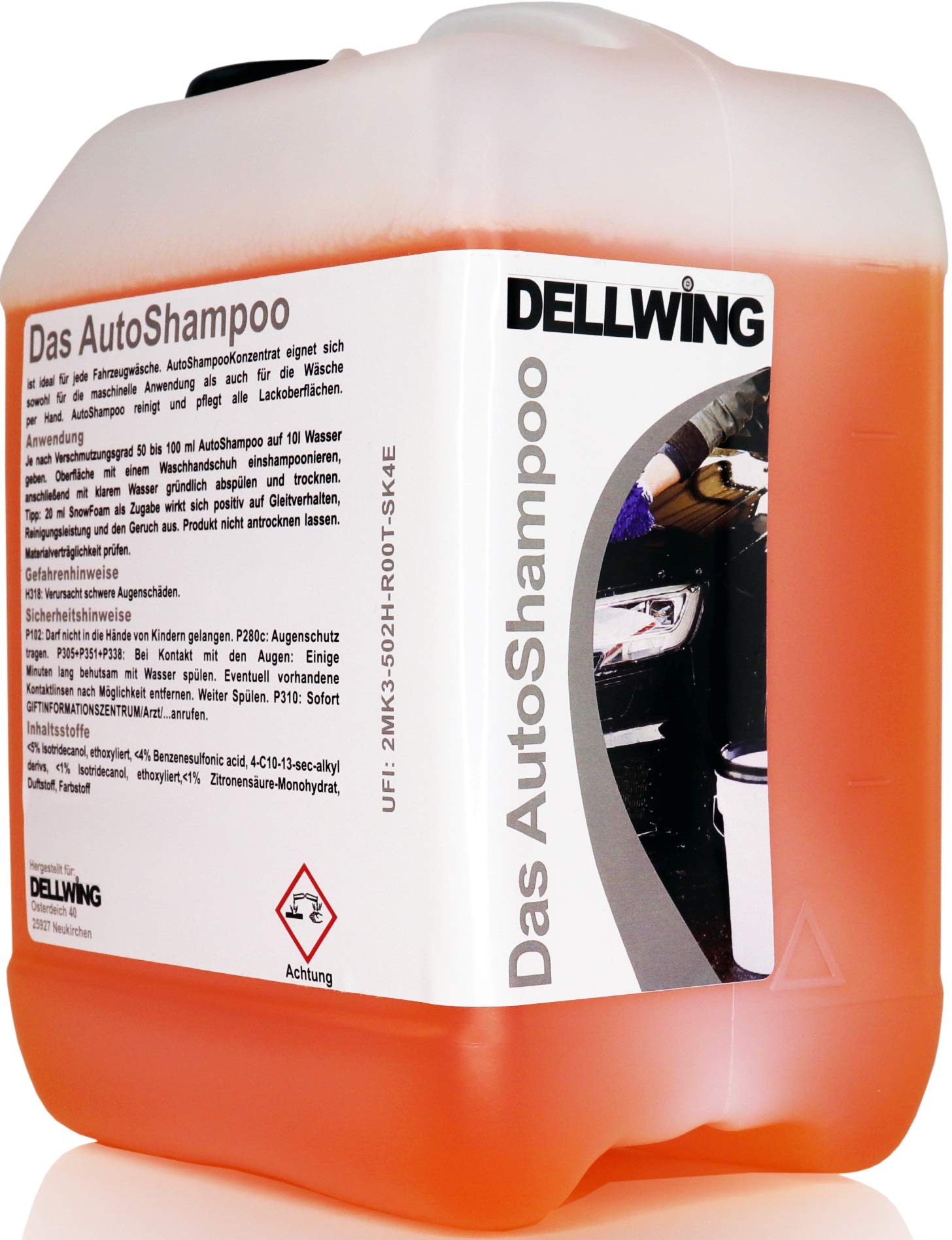 DELLWING El champú para coches Concentrado 10 litros - Champú altamente profesional para su automóvil - Se puede diluir hasta 1: 100 - Pero también se puede usar para limpiar a máquina