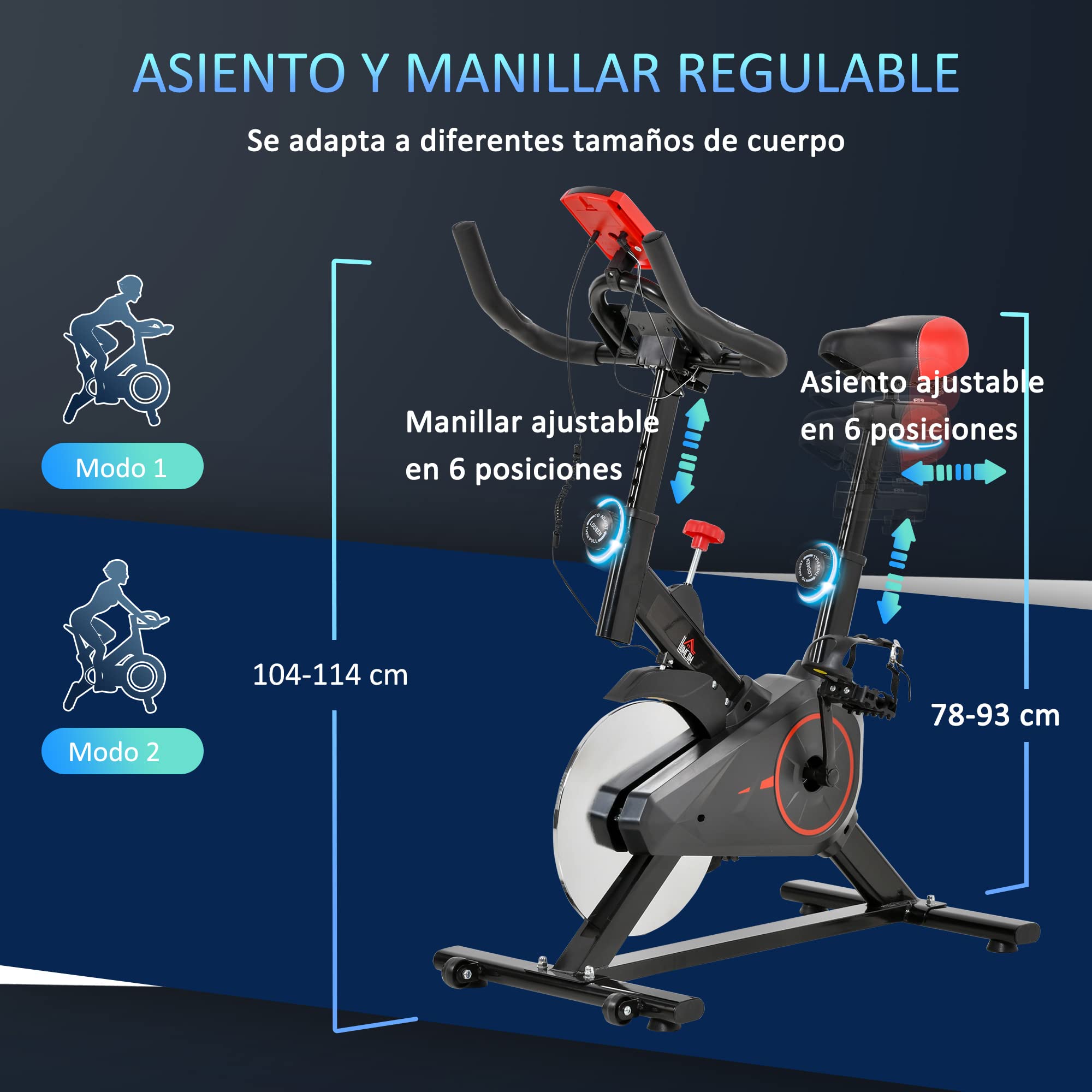 HOMCOM Bicicleta Estática Ciclo Indoor con Pantalla LCD Negro y Rojo