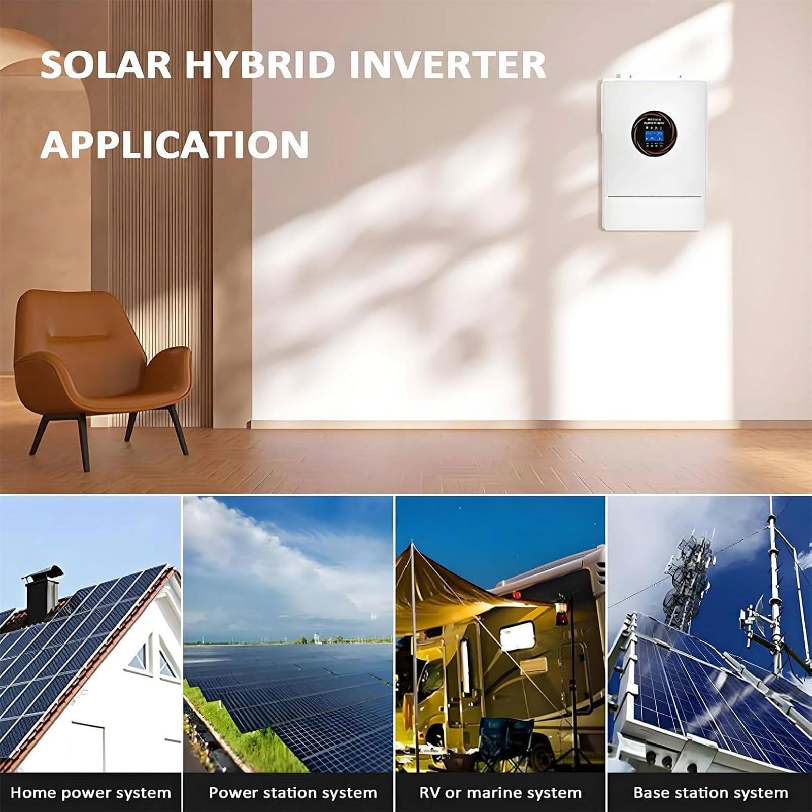 Inversor Híbrido Solar Todo En Uno De 5,5 KW, De 48 V a 220 V-240 V, para Uso Fuera De La Red, con Controlador De Carga MPPT De 120 A Integrado Y Regulador Inteligente con Pantalla LCD