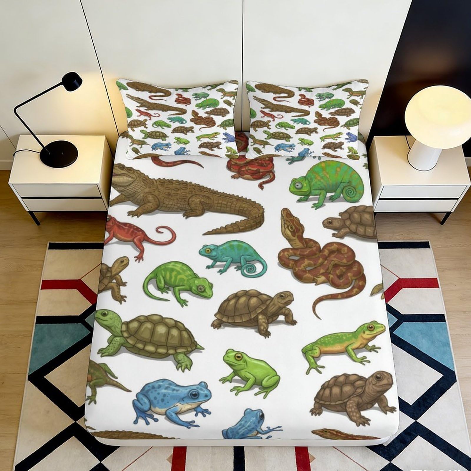 3D Printed Reptile Pattern Fitted Sheet Microfiber Soft Breathable Exotic Animal Mattress Cover for Bedroom Dormitory Guest Room Mattress Protection Decor 180x200x25cm