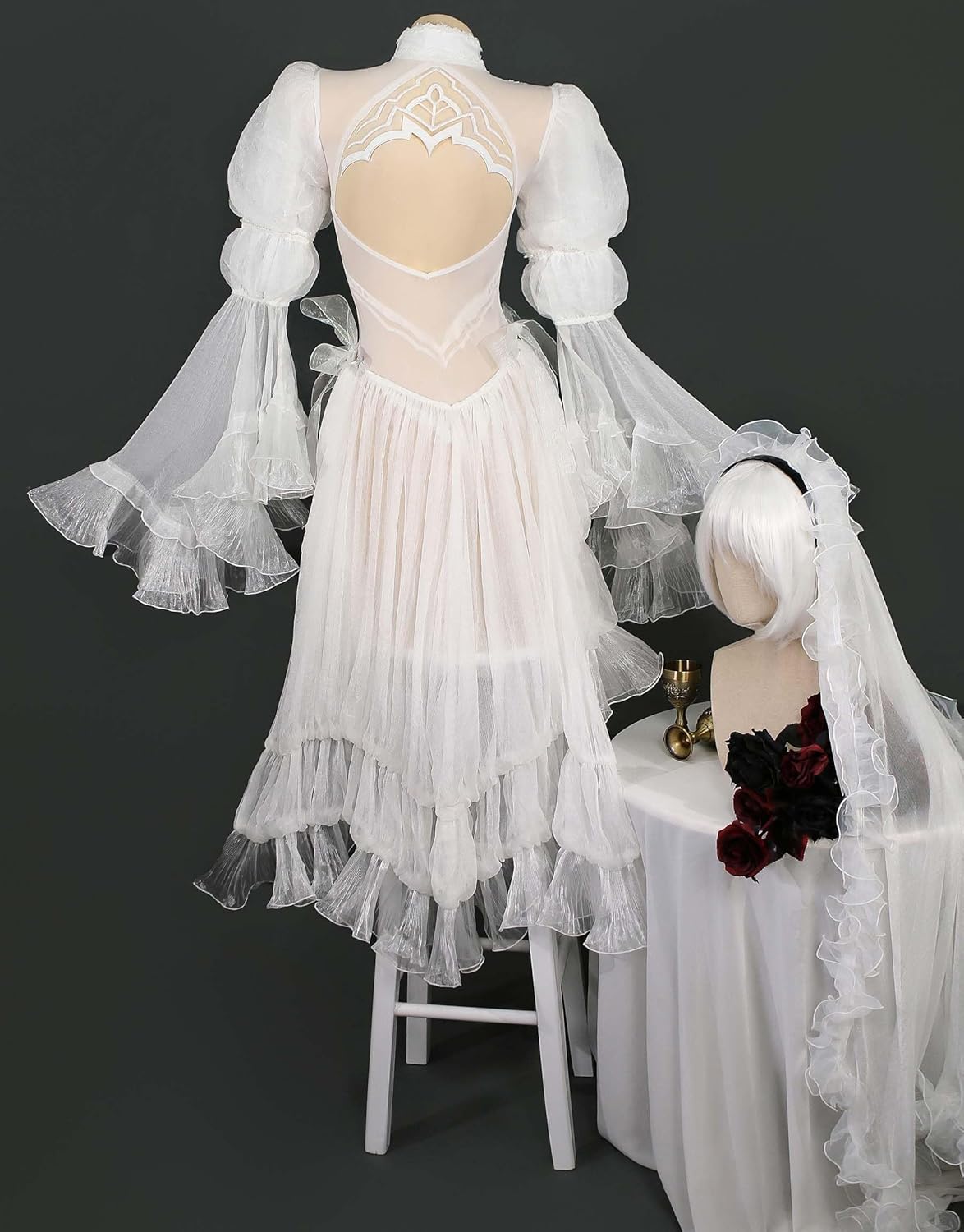 miccostumes Women's Costume 2B Cosplay White Wedding Suit Bride Bodysuit