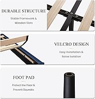 Vista 53 de SHA CERLIN Base de cama de terciopelo tamaño King con cabecera capitoné de canal vertical, plataforma tapizada con listones de madera, no necesita