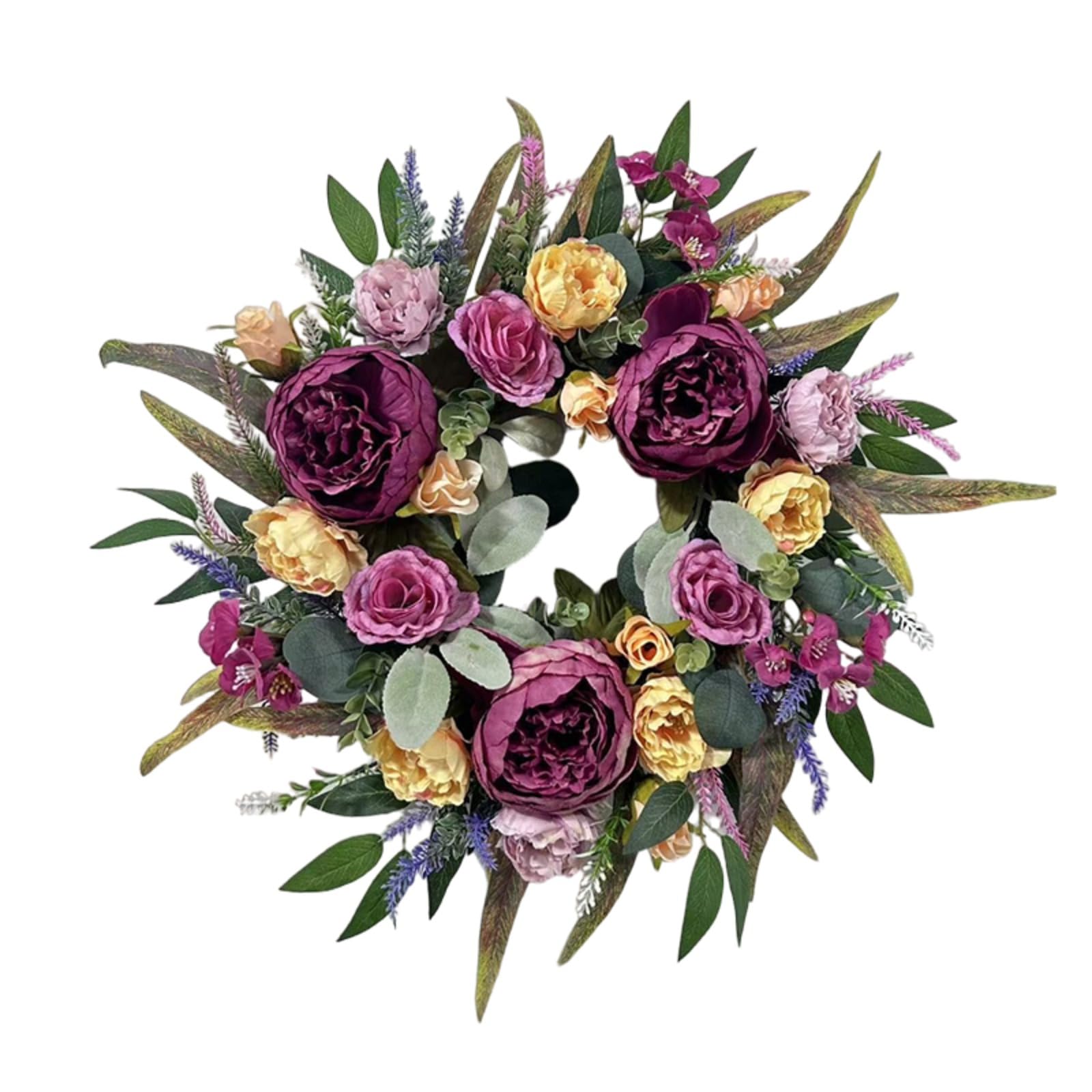 Spring Summer Wreath,Artificial Peony Wreath,Hanging Simulation Spring Decorative Garland,for Front Door, Wall, Window,Wedding (30cm)