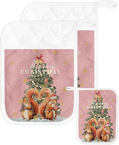 Miniatura 8 de Christmas White 4Pcs Pot Holders for Kitchen, Non Slip & Heat Insulation Terry Cloth Potholder Set with Pocket, Thick Hot Pad Oven Mitts Trivet