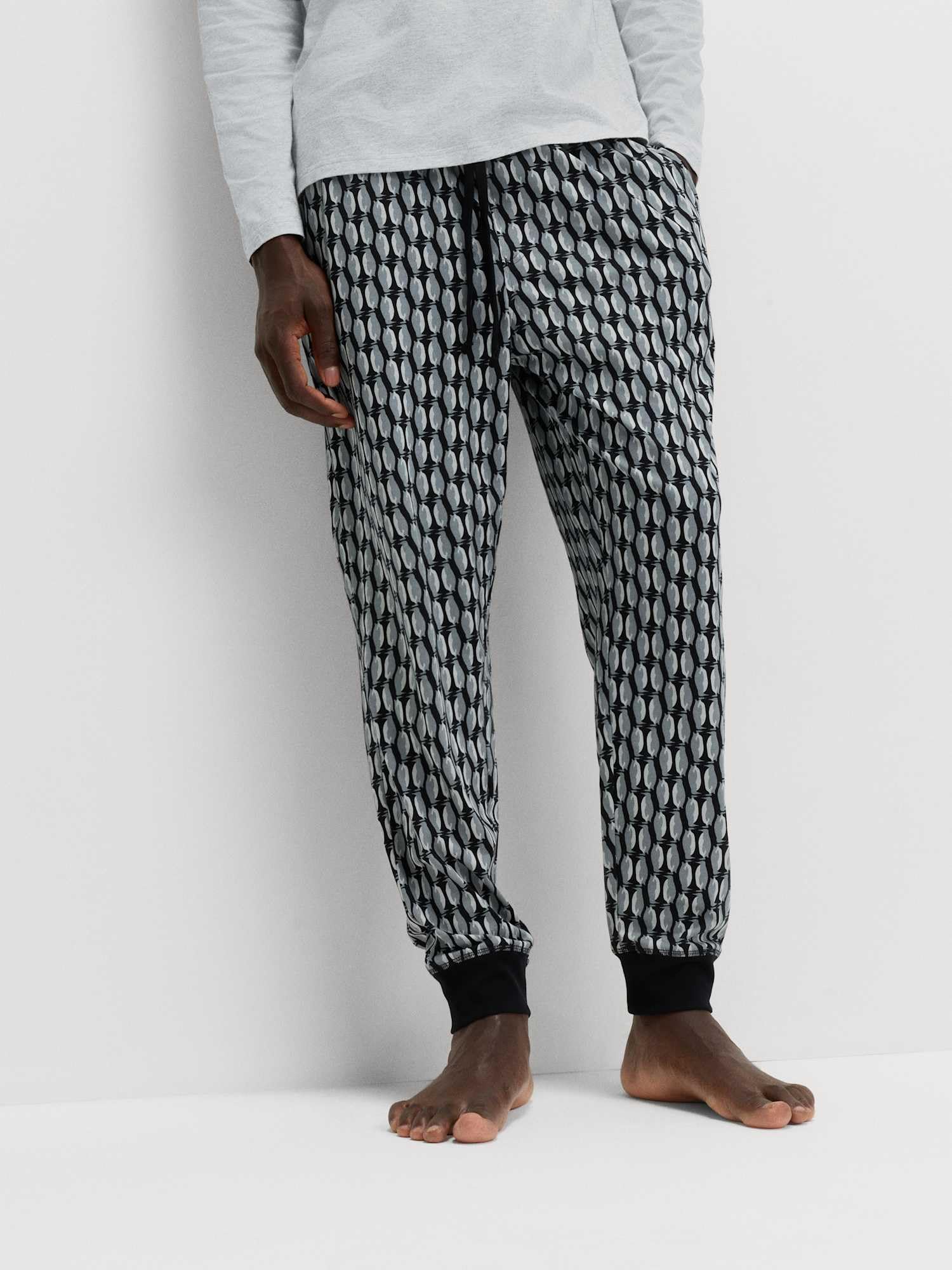 Marks & Spencer Pyjama Imprimé Pingouin Homme en Pur Coton, Coupe Standard, Taille Élastiquée, avec Poches