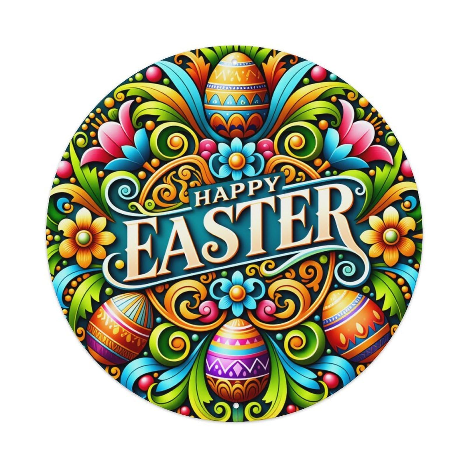 Colorful Easter Egg Floral Pattern Metal Tin Sign Vintage Garden Bedroom Cafe Bar Man Cave Home Wall Decor Metal Poster 8x8 inches