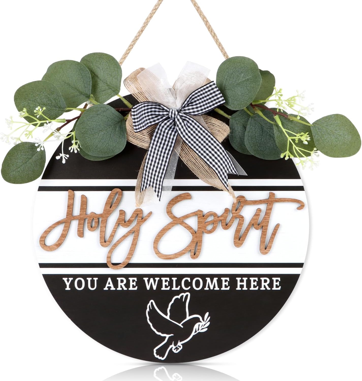 TOARTi Holy Spirit You are Welcome Here Front Door Wreath(11.4''x11.4''), Rustic Christian Welcome Door Sign Hanging, Day of Pentecost Religious Wall Decor for Farmhouse Home Porch