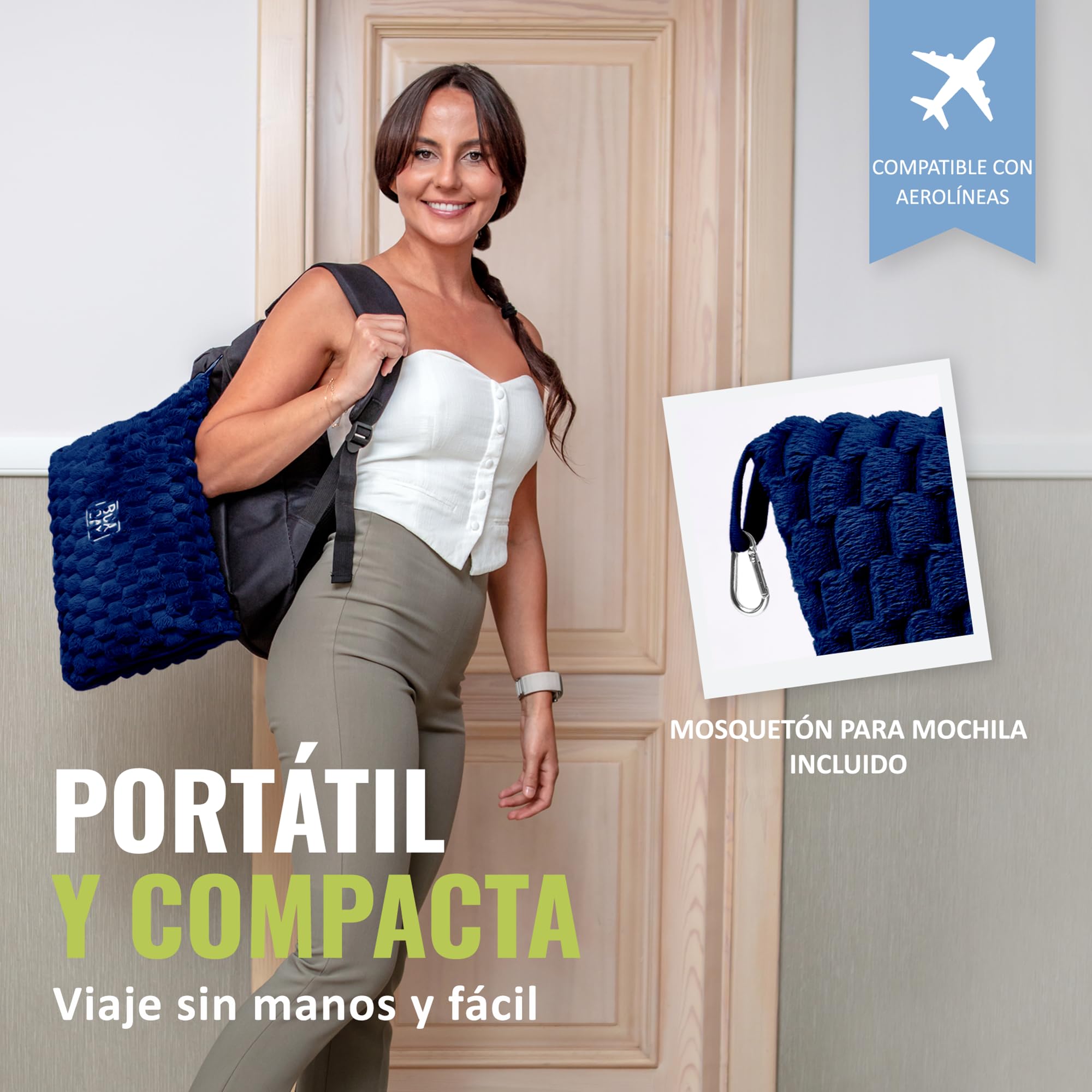 BOACAY Manta de Viaje Plegable para Avión, Automóvil - Manta de Oficina Compacta - Almohada Portátil para Adultos, Niños con Funda, Manga para Equipaje, Clip para Mochila