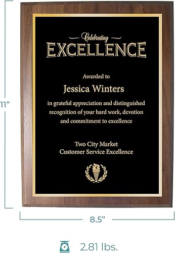 Miniatura 4 de Baudville Placa grabada, premio prestigioso, tamaño completo, paisaje, 8.5 x 11 pulgadas, negrooro, premio para empleados, grabado