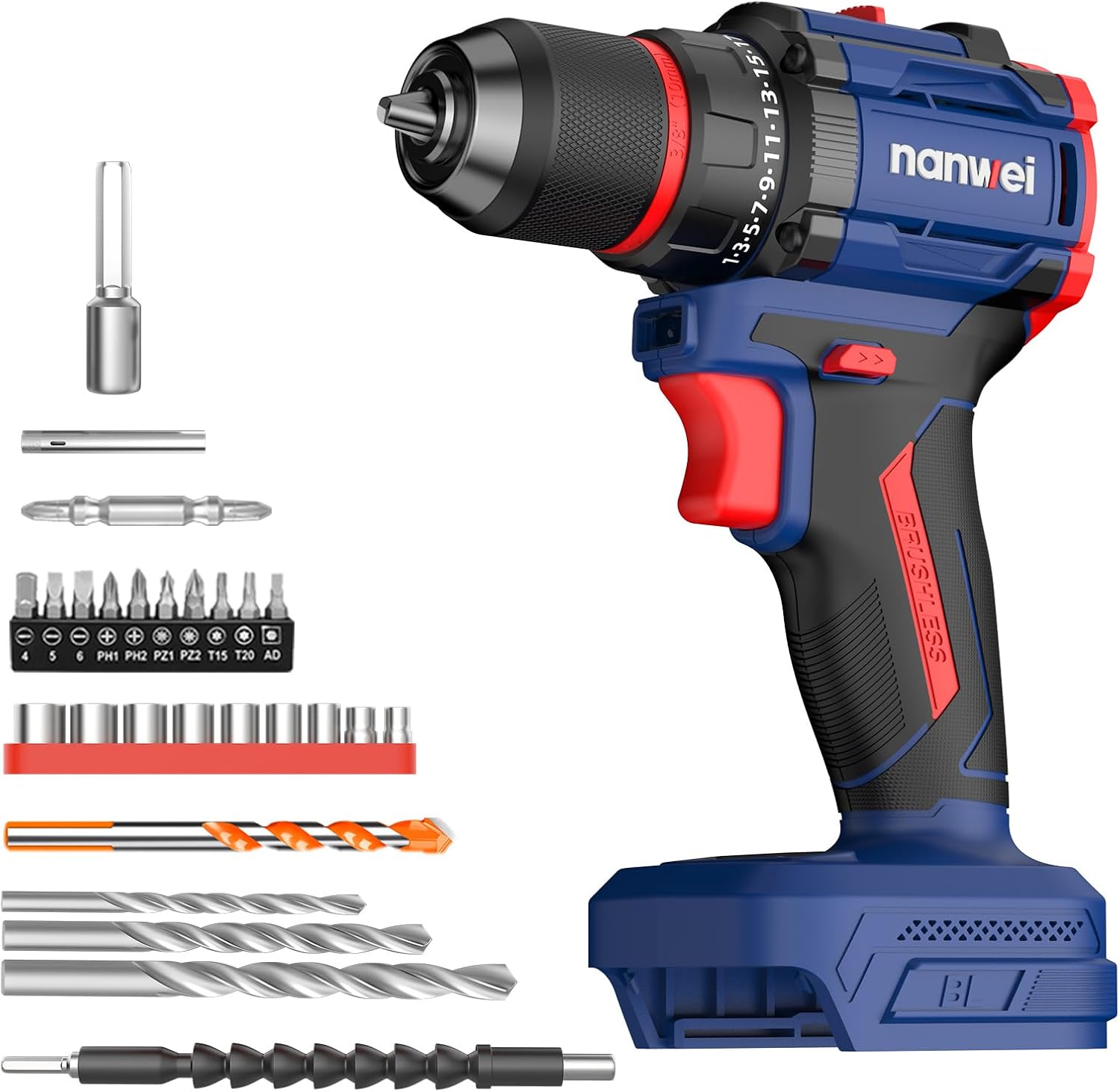 NANWEI 電動ドライバー 最大50N&middot;m 充電式ドリルドライバー マキタ18Vバッテリー対応 ブラシレスモーター 21段階トルク