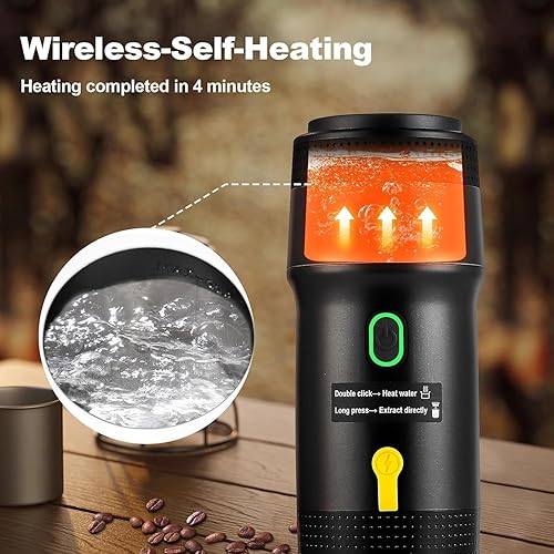Miniatura 4 de Máquina de café espresso eléctrica portátil, cafetera portátil para viajes, cafetera de café expreso autocalentable, compatible con café molido y
