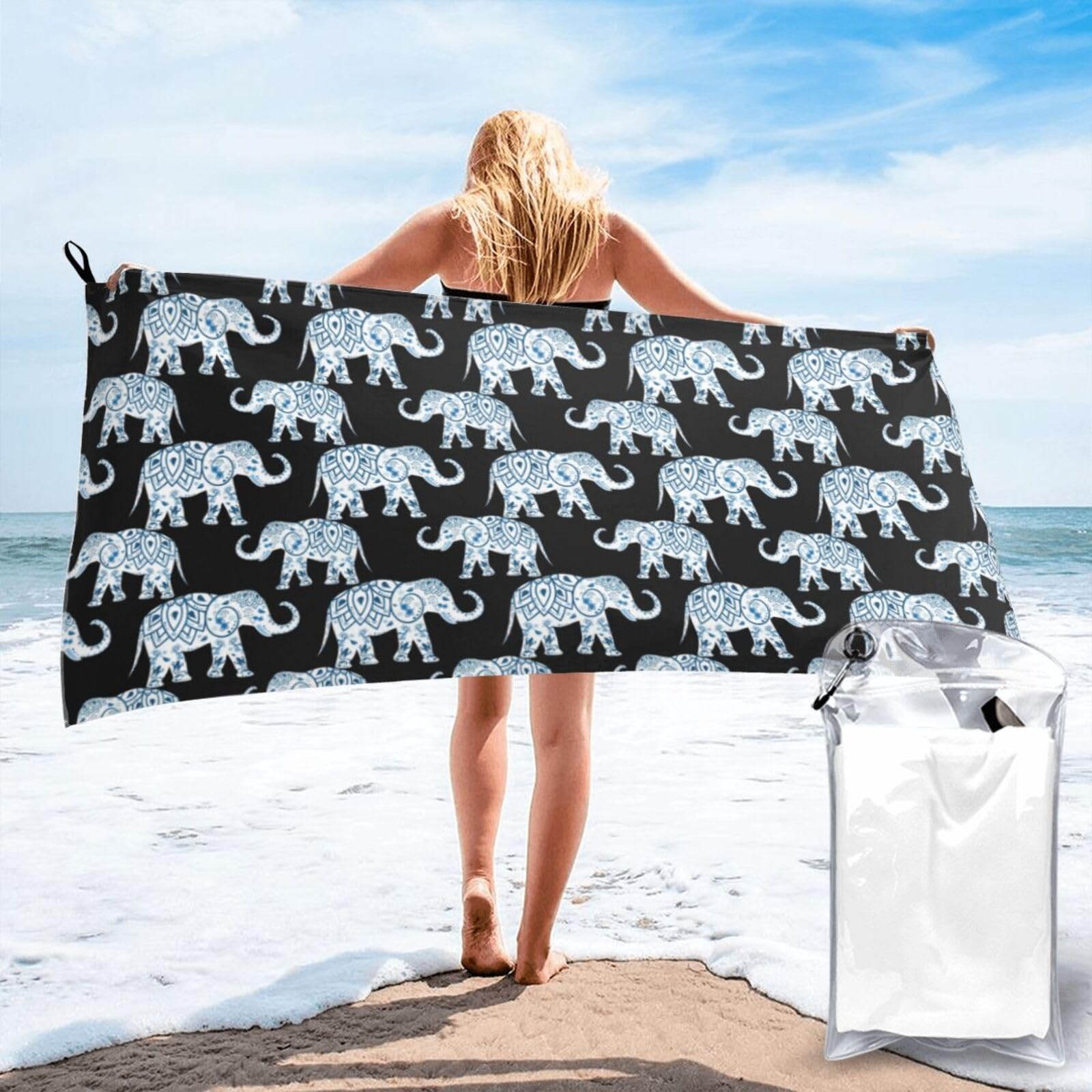 WYCZHY Elephant Print Beach Towel Soft Quick Dry For Spa Pool Gym Vacation Travelers Women Men Adults Sauna Gift