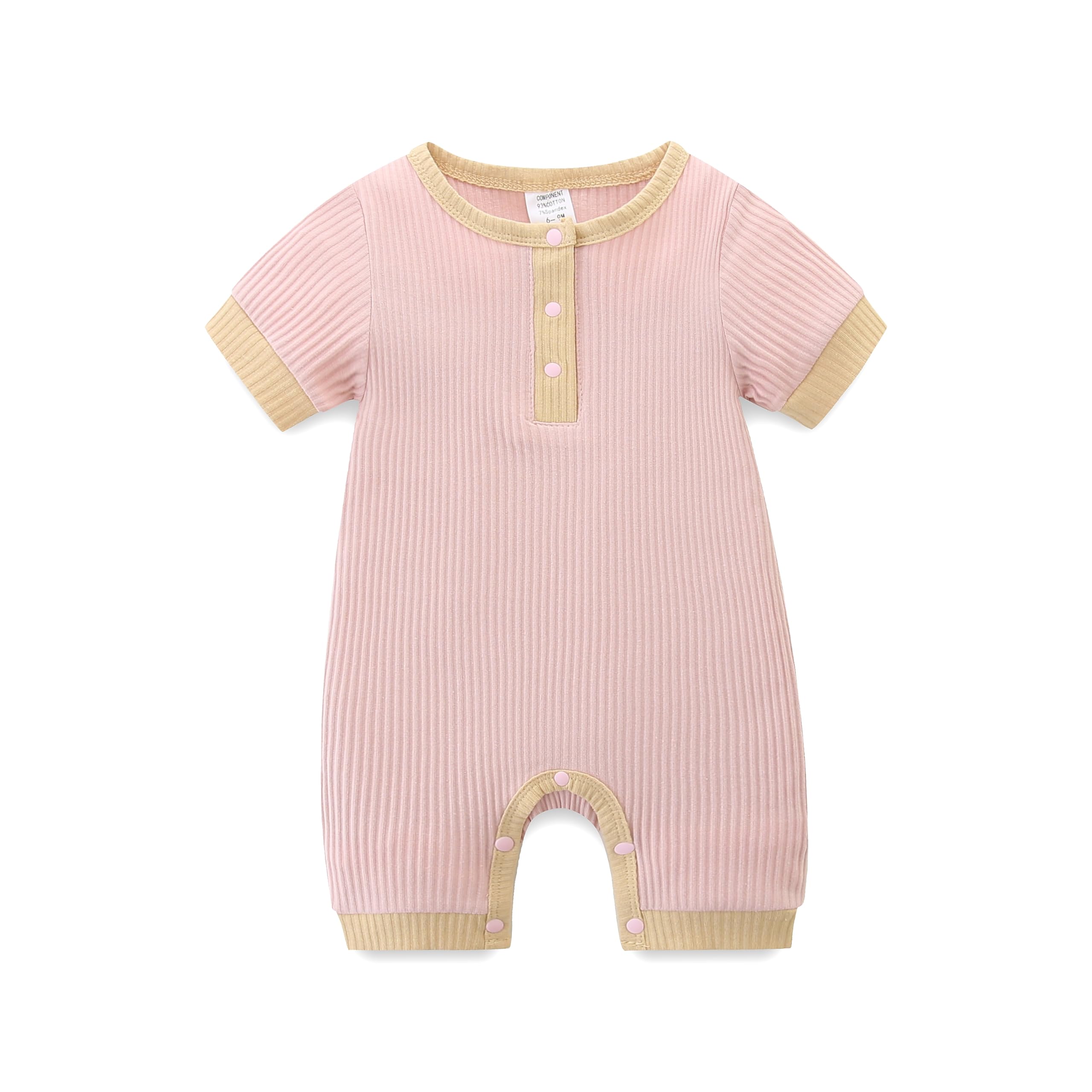 JingleBaBa Unisex Cute Romper Ribbed Short Sleeve Bodysuit Infant Cotton Outfits Clothes