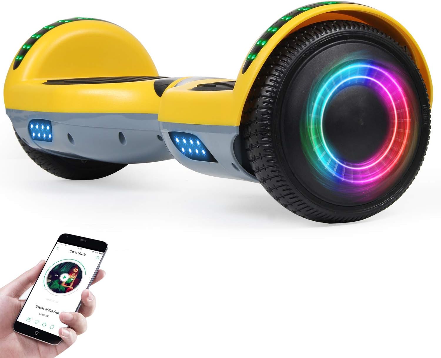 EPCTEK Hoverboard, 6.5 inch Selfing Balancing Scooter with Bluetooth Speaker for Kids Adult(Yellow-grey)
