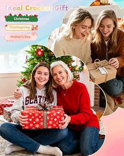 Vista 6 de Coopay Kit de iniciación de ganchillo para principiantes, manta de cuadros de abuela con instrucciones y suficiente hilo (verde aguamarina)