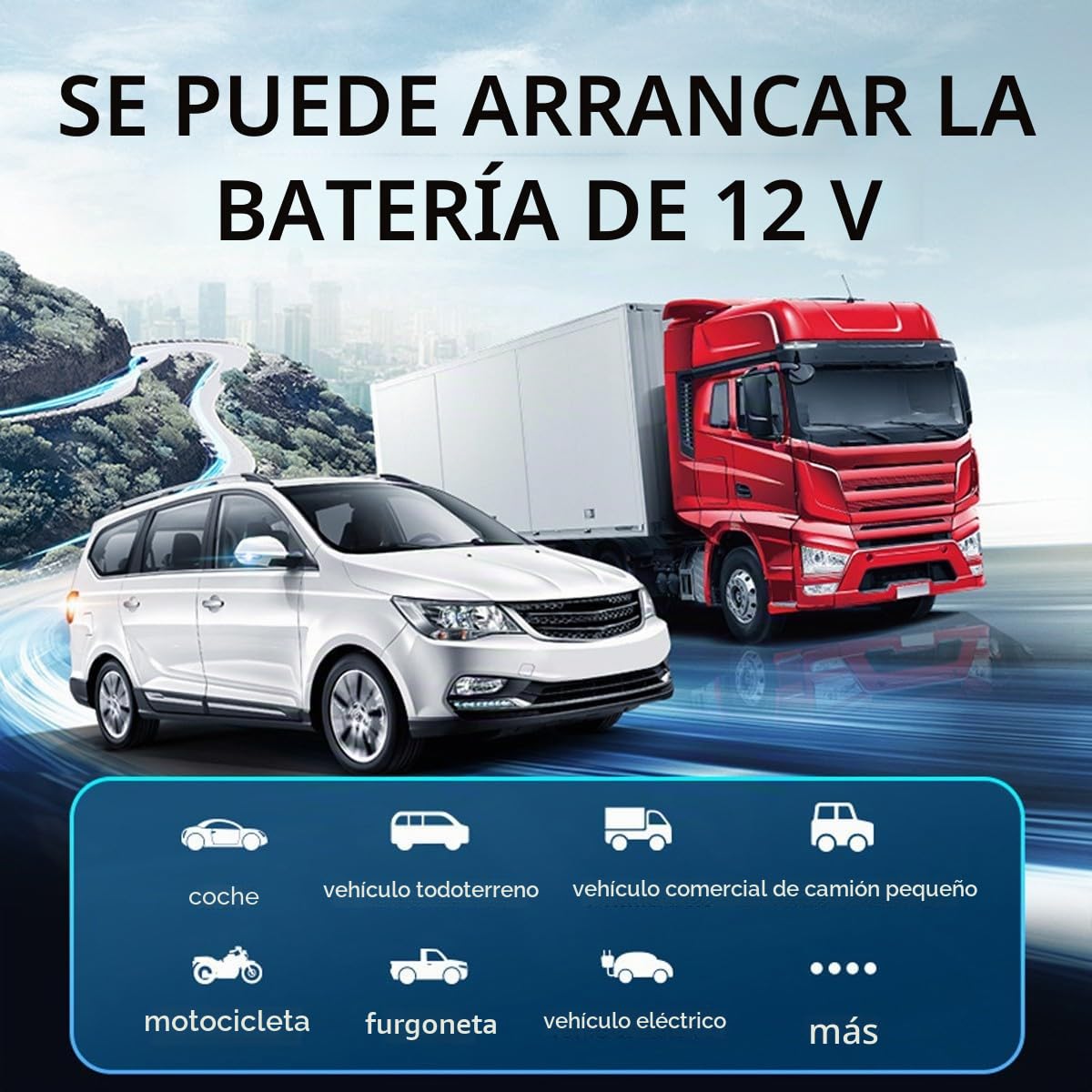 Arrancador BateríA Coche PortáTil con Compresor Aire, Arrancador BateríA Coche 10000 mAh (5,0 Gasolina/3,0 L DiéSel), Caja Salto Pico 12 V 1000 A, Arrancador BateríA Coche con Pantalla(Black)
