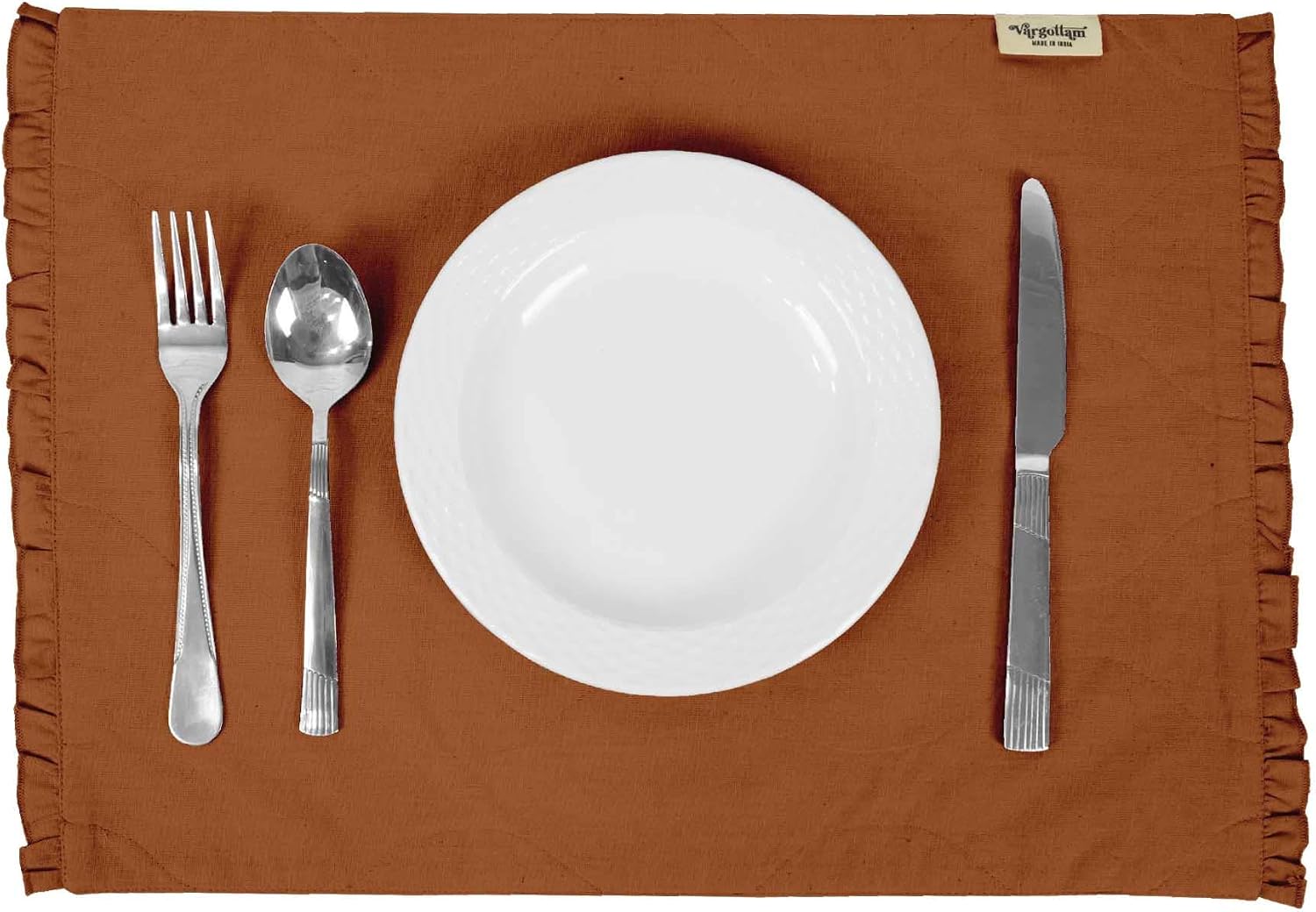 Rust Brown Home Decor Cotton Flex Table Decor Reversible Dining Table Frill Placemats Set-Set of 4