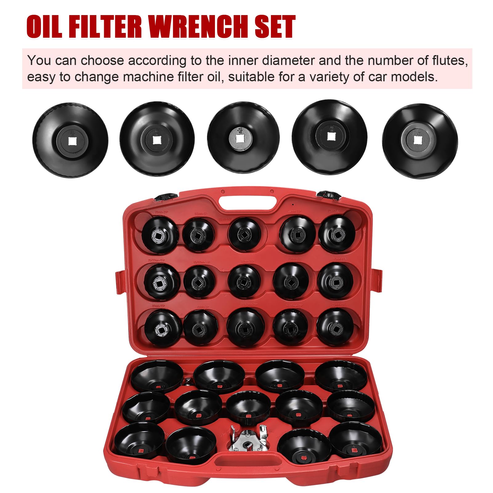 Lot de 30 clés à douille de retrait de filtre à huile 1/2" 12,5 mm - Kit d'outils de retrait de filtre à carburant de voiture - Accessoires d'entretien et de réparation de voiture
