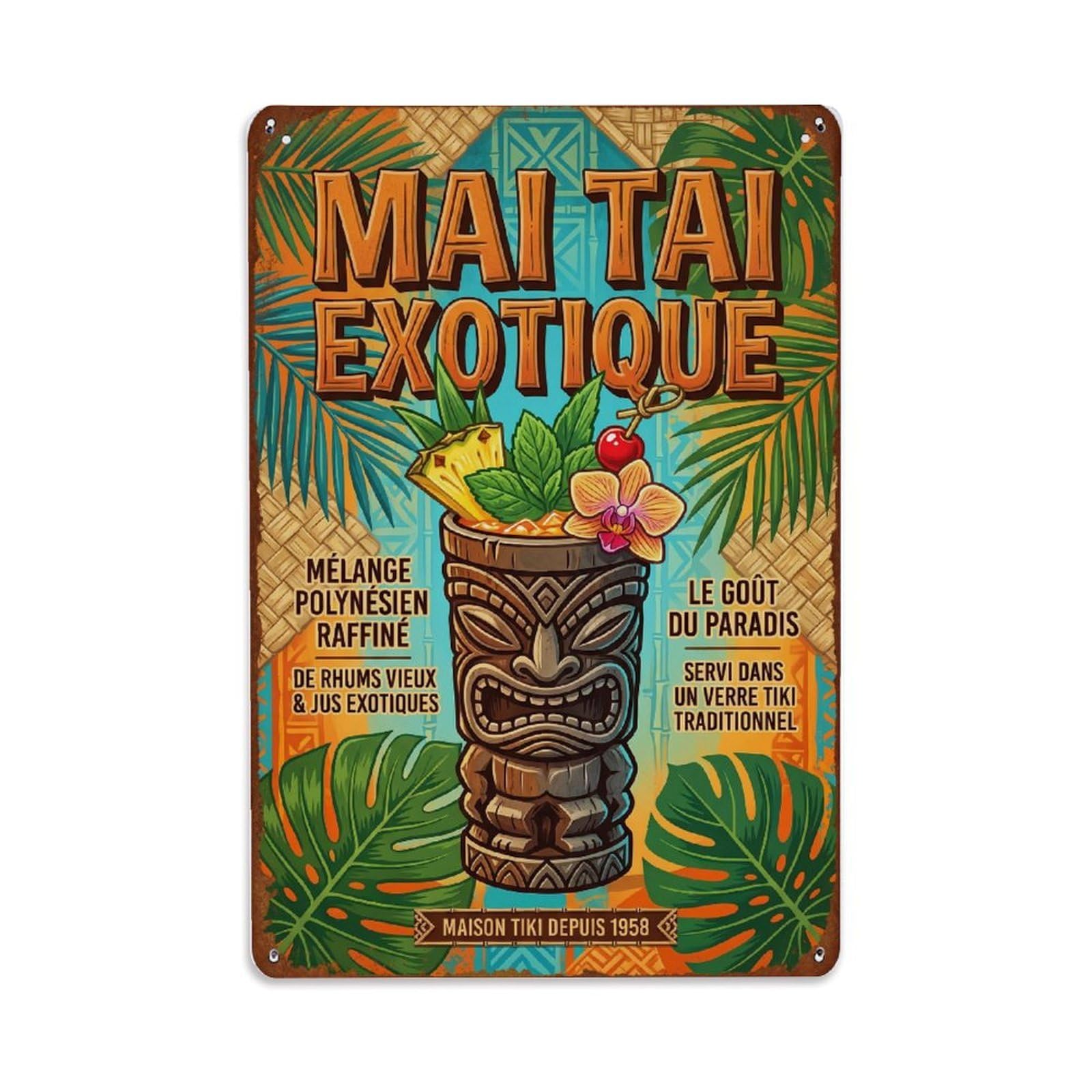 Mai Tai Poolside Refreshment Metal Tin Sign Plaque Wall Decor for Cafe, Club Bar, Office, Home Garden Metal Poster 8x12Inch