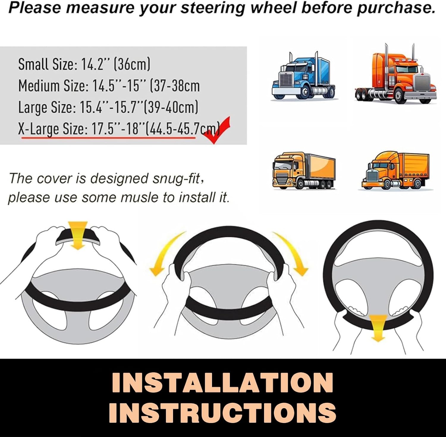 18" Semi Truck Steering Wheel Cover (FITS 17.5"-18" ONLY) | Heavy Duty Carbon Fiber & 3D Massage Grip for Long Hauls | Anti-Slip Odorless Rubber, Upgrade Your Big Rig