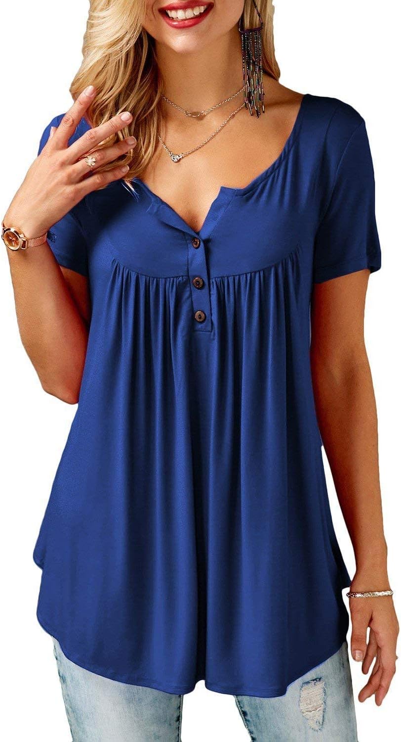 T-Shirt Da Donna Ampia Casual Manica Corta Scollo A V Camicia Floreale