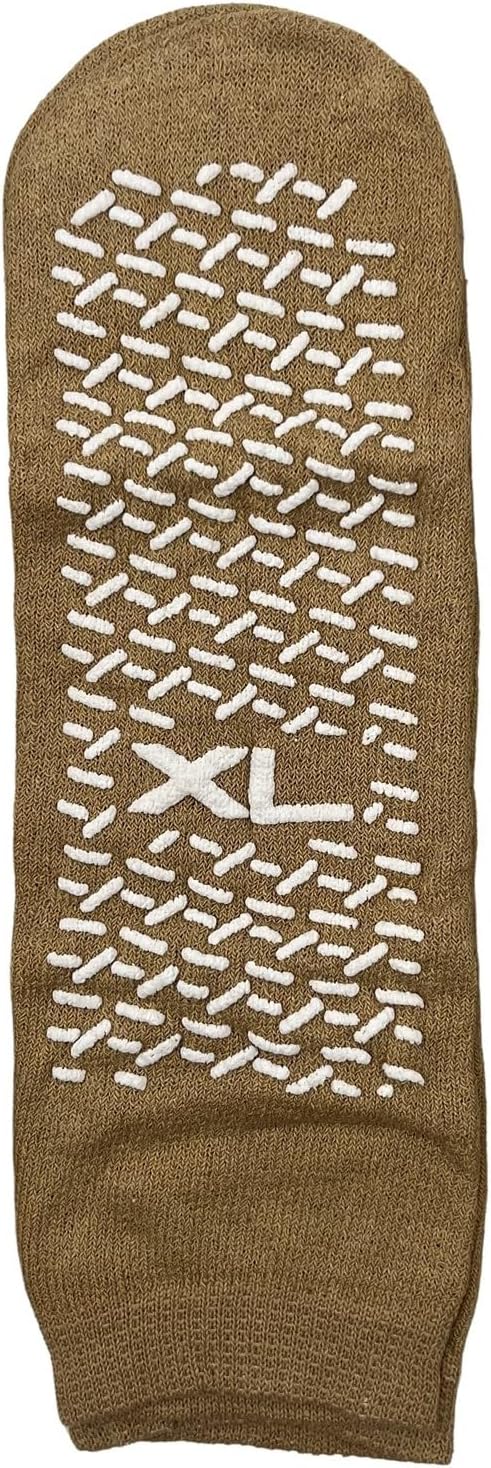 Comfort Axis 6 Pairs of Single Sided Non-Skid Travel Slipper Ankle Socks, Beige (X-Large) - Image 3