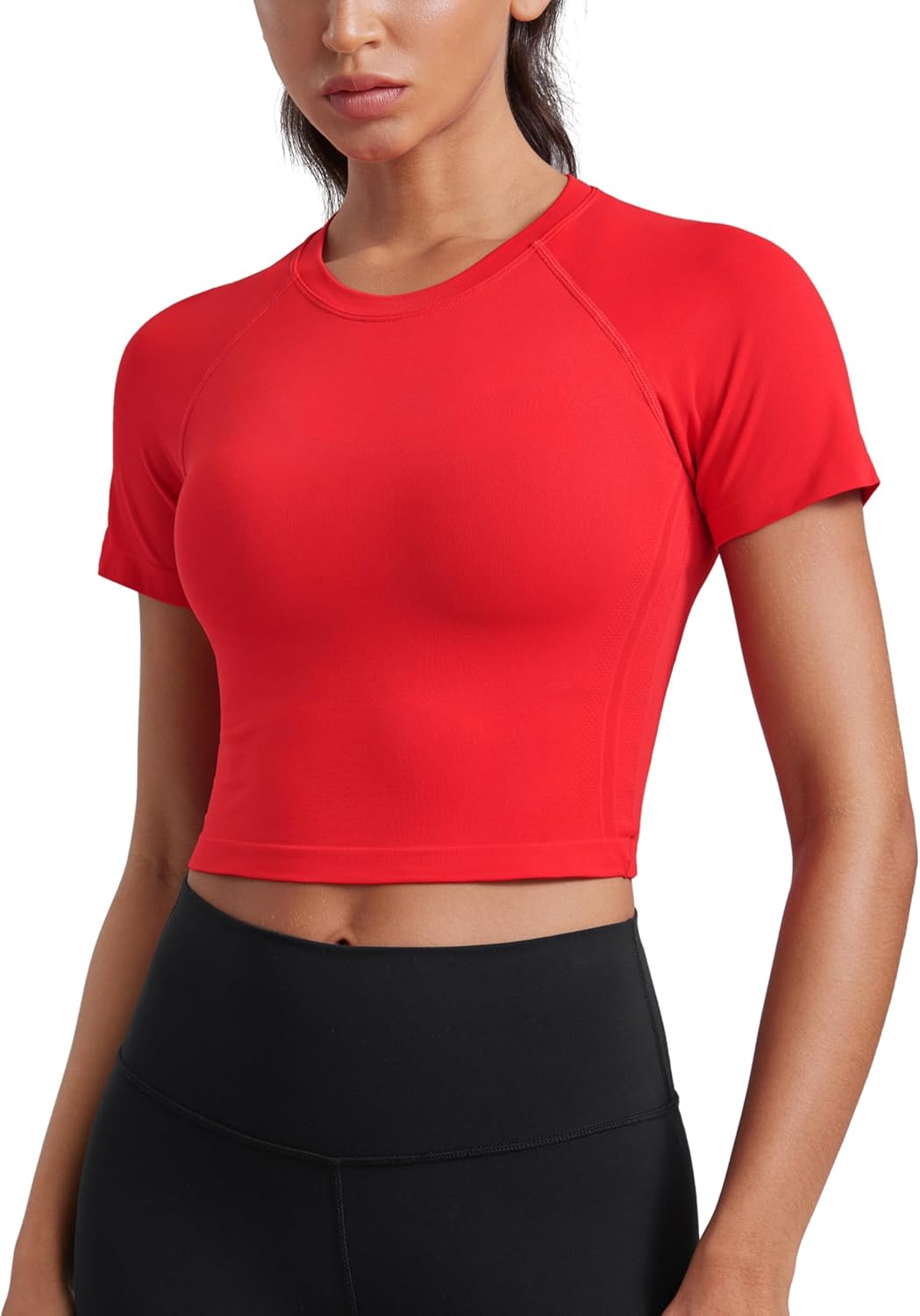 CRZ YOGA Seamless Crop Workout Tops for Women - Athletic Running Gym Yoga Short Sleeve Shirts Basic