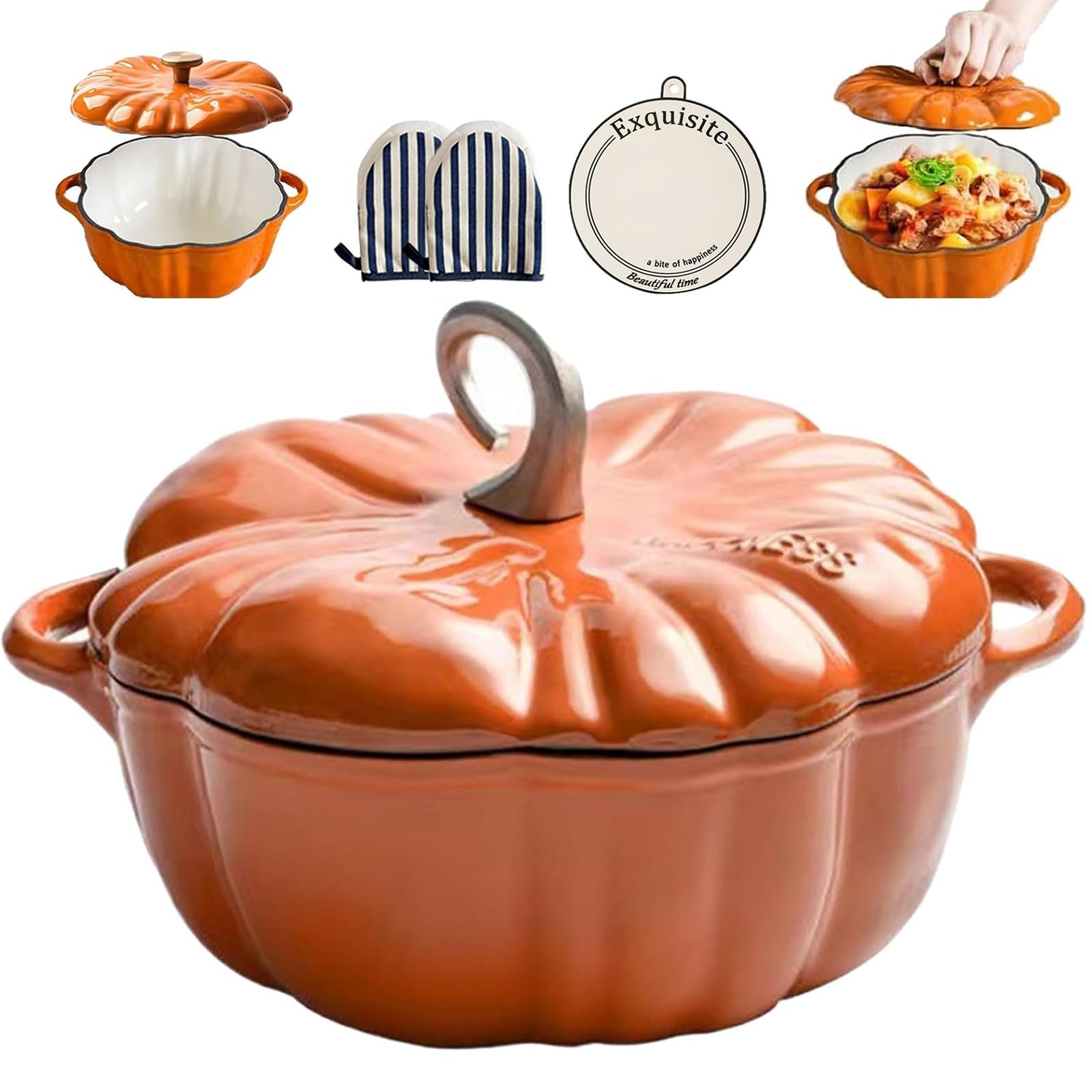 Cocotte en fonte en forme de citrouille avec couvercle, cocotte émaillée pour toutes les cuisinières, parfaite pour Thanksgiving et Halloween décoration de cuisine