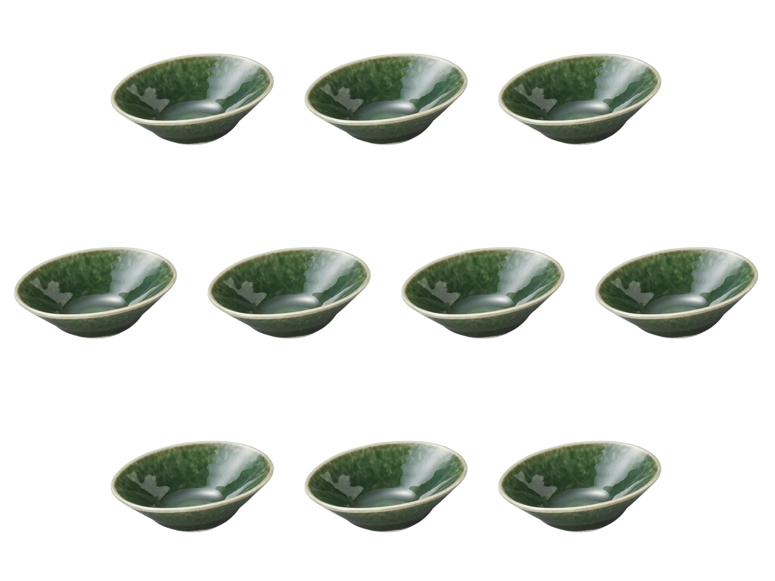 Set of 10 Neri Matcha Stone Grain 2.7 Oval Pot, 3.2 x 2.5 x 0.9 inches (8.1 x 6.3 x 2.4 cm) | Delicacy Setomonohonpo