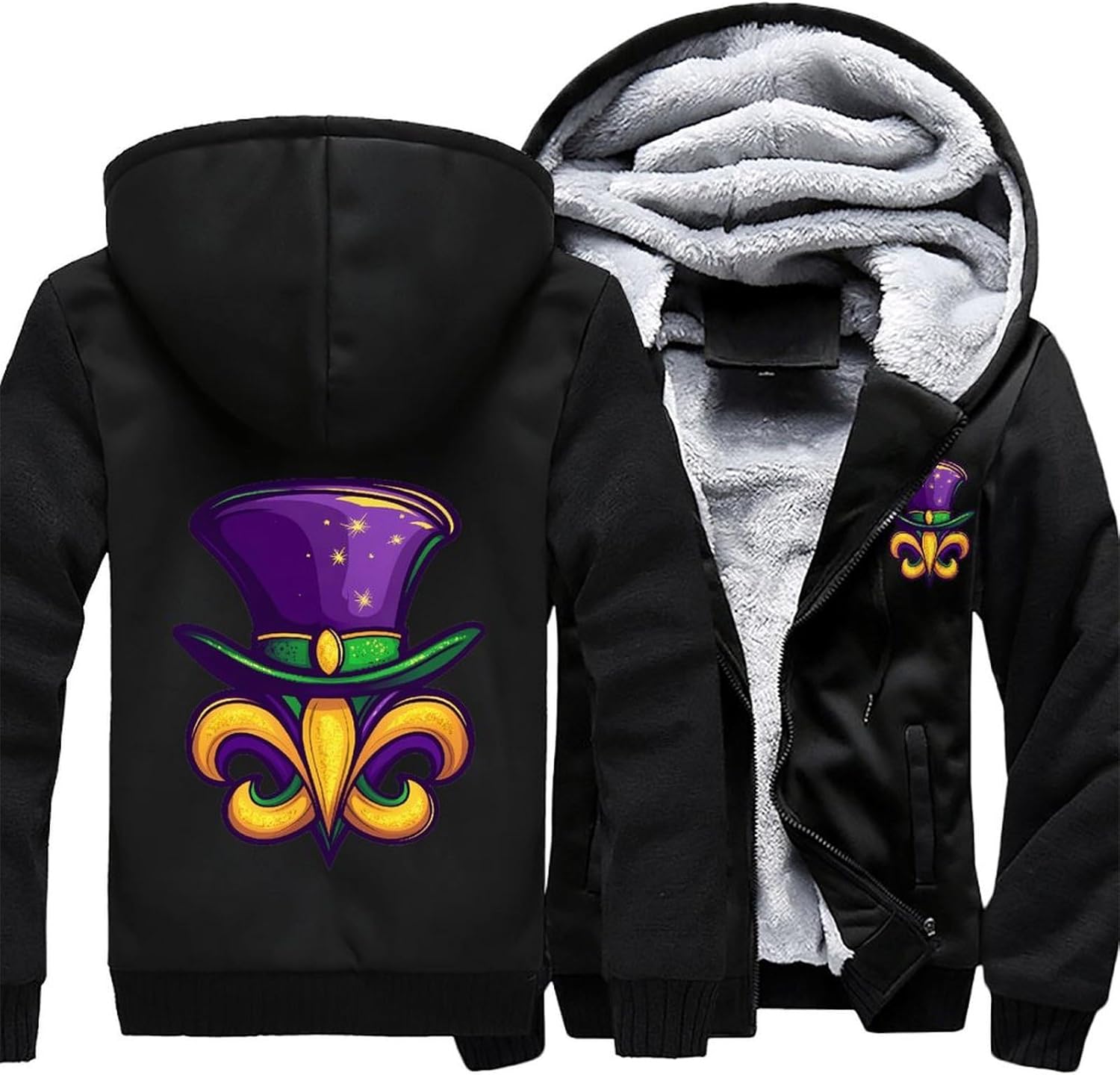 Mardi And Gras Men's Hoodie Full-Zip Hooded Sweatshirt Fleece Jacket Coat Winter Warm Clothing