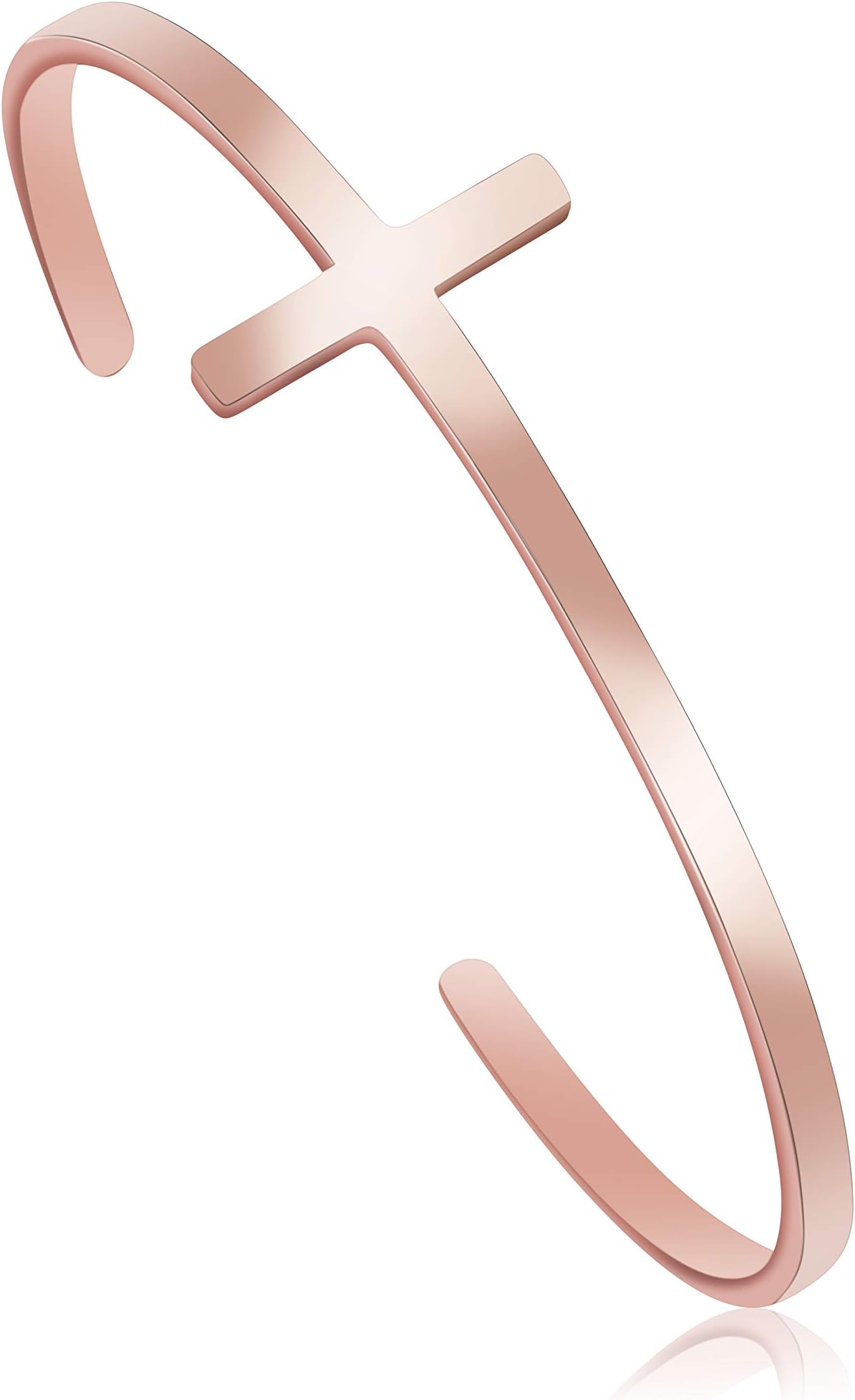 Christian Rose Gold Cross Bracelets for Women Religious Faith Bible Verse Inspirational Encouragement Stainless Steel Cuff Jewelry Birthday Christmas Baptism Gifts