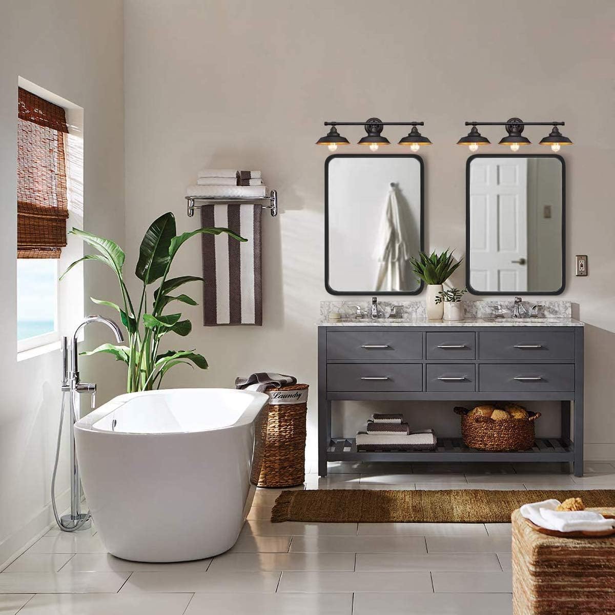 LEORISO 16 x 24” Black Bathroom Mirror for Wall, 1.3” Metal Frame Rectangle Mirror, Wall-Mounted Mirror Hangs Horizontal Or Vertical : Home & Kitchen