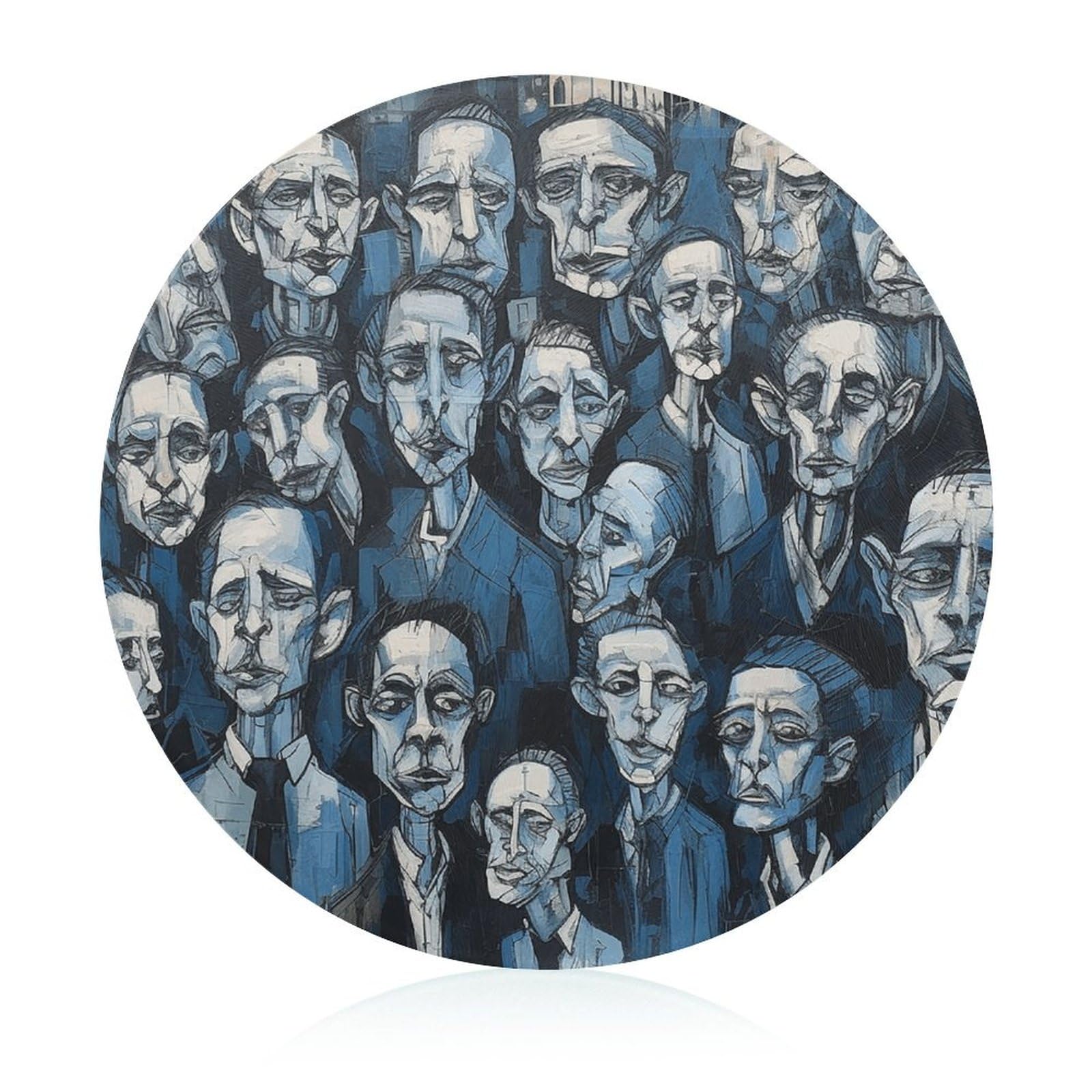 Planche à découper en verre rond visages bleus et noirs tapis de cuisine portable